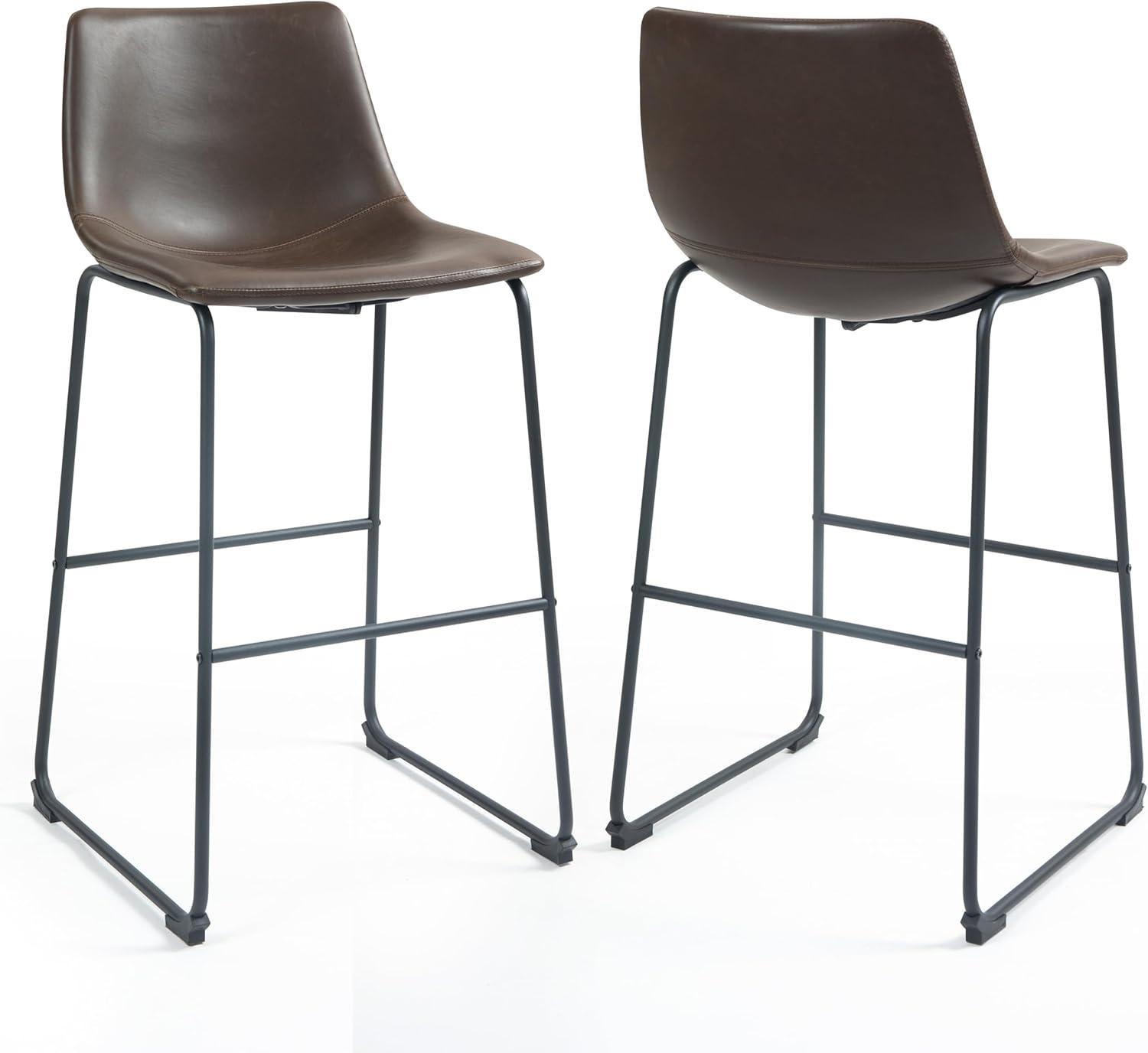 Glamour Home Adan 28.5" Modern Faux Leather Bar Stools in Dark Brown (Set of 2)