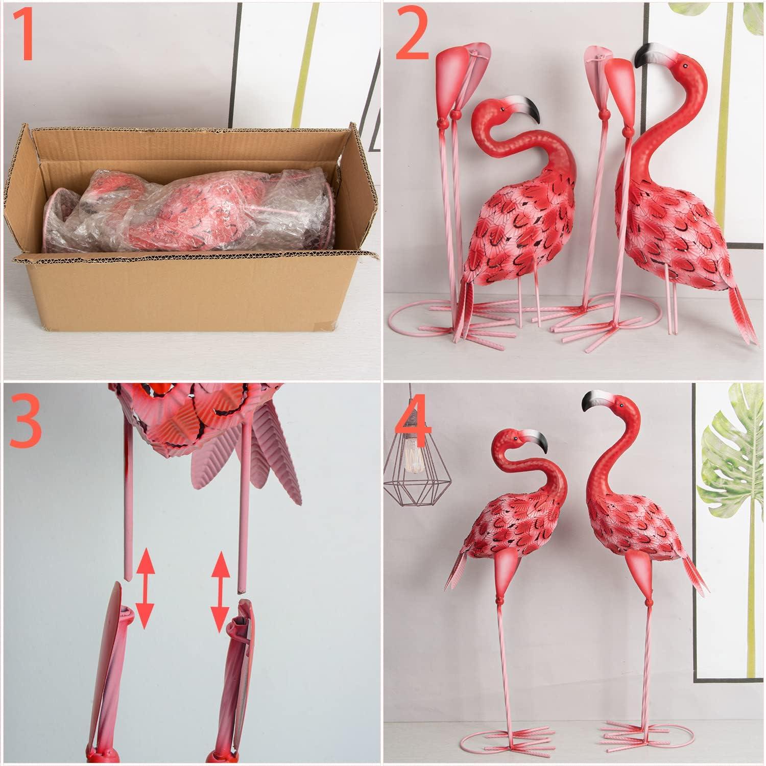 Red Metal Flamingo Garden Sculptures, Set of 2