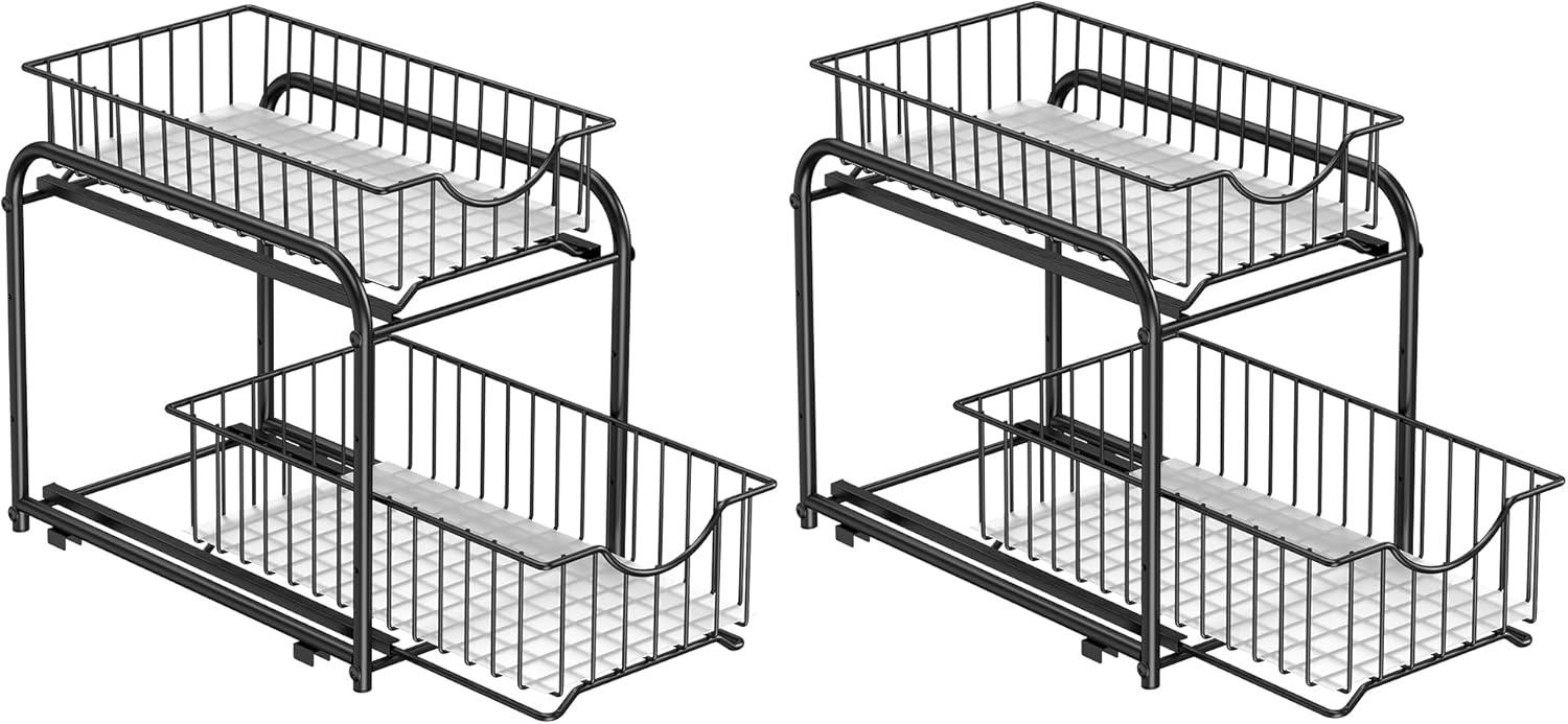 Factory Direct Wholesales NN 2-Tier Pull Out Cabinet Organizers, Under Sink Organizer, Bathroom Organizer And Storage, Sliding Basket Drawers, Stackable For Kitchen, Bathroom, Ink Black
