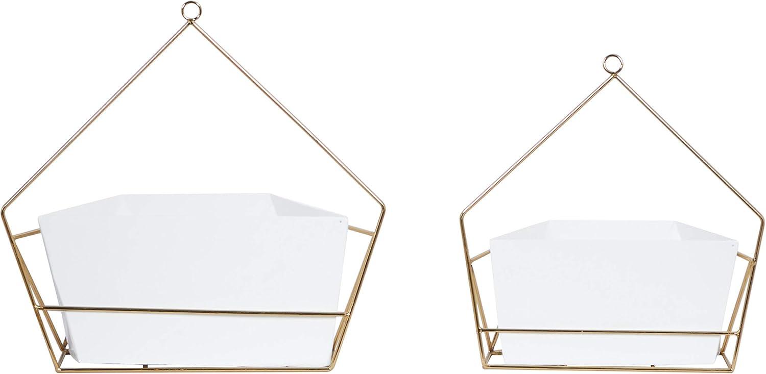 Geometric Gold And White Metal Wall Planters, Set Of 2: 12", 15"