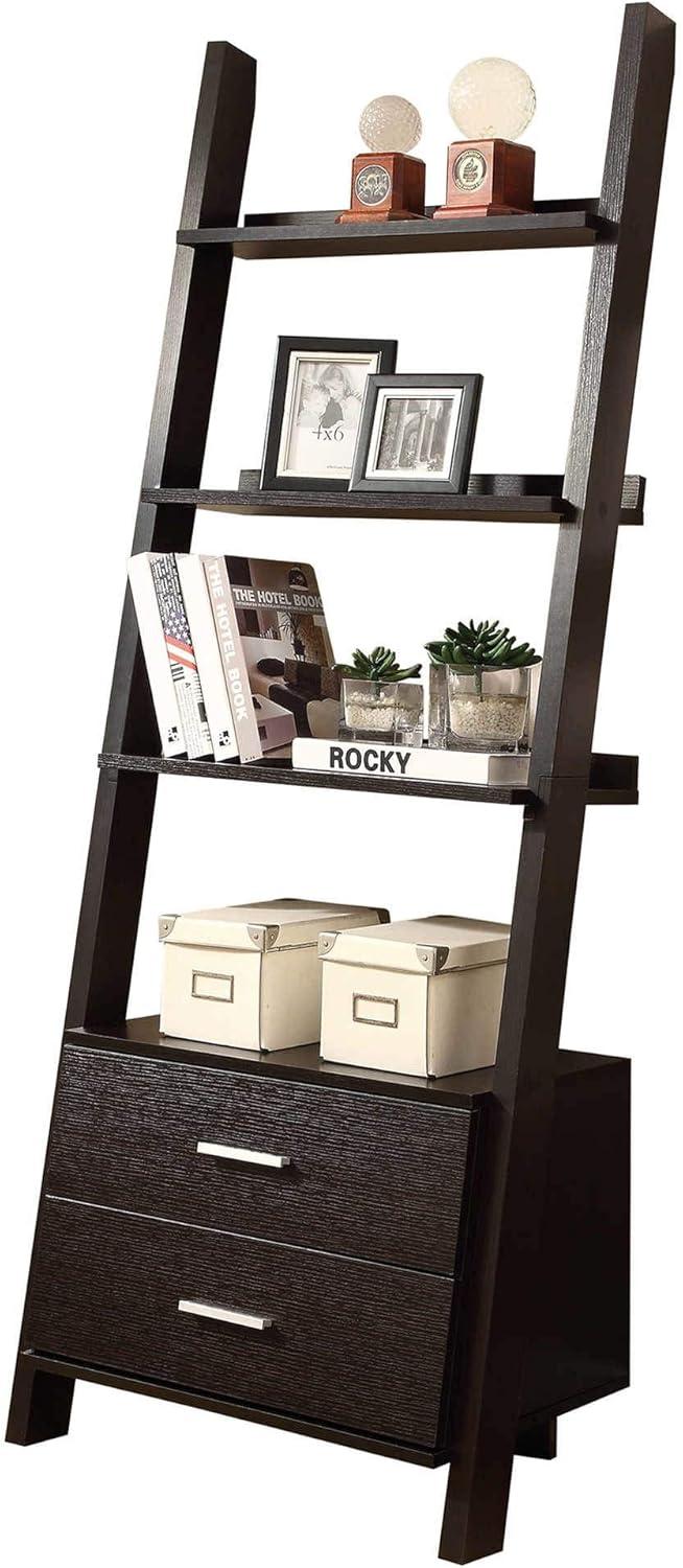 Monarch Specialties Bookshelf, Etagere, Ladder, 4 Tier, 69"H, Office, Bedroom, Brown Laminate