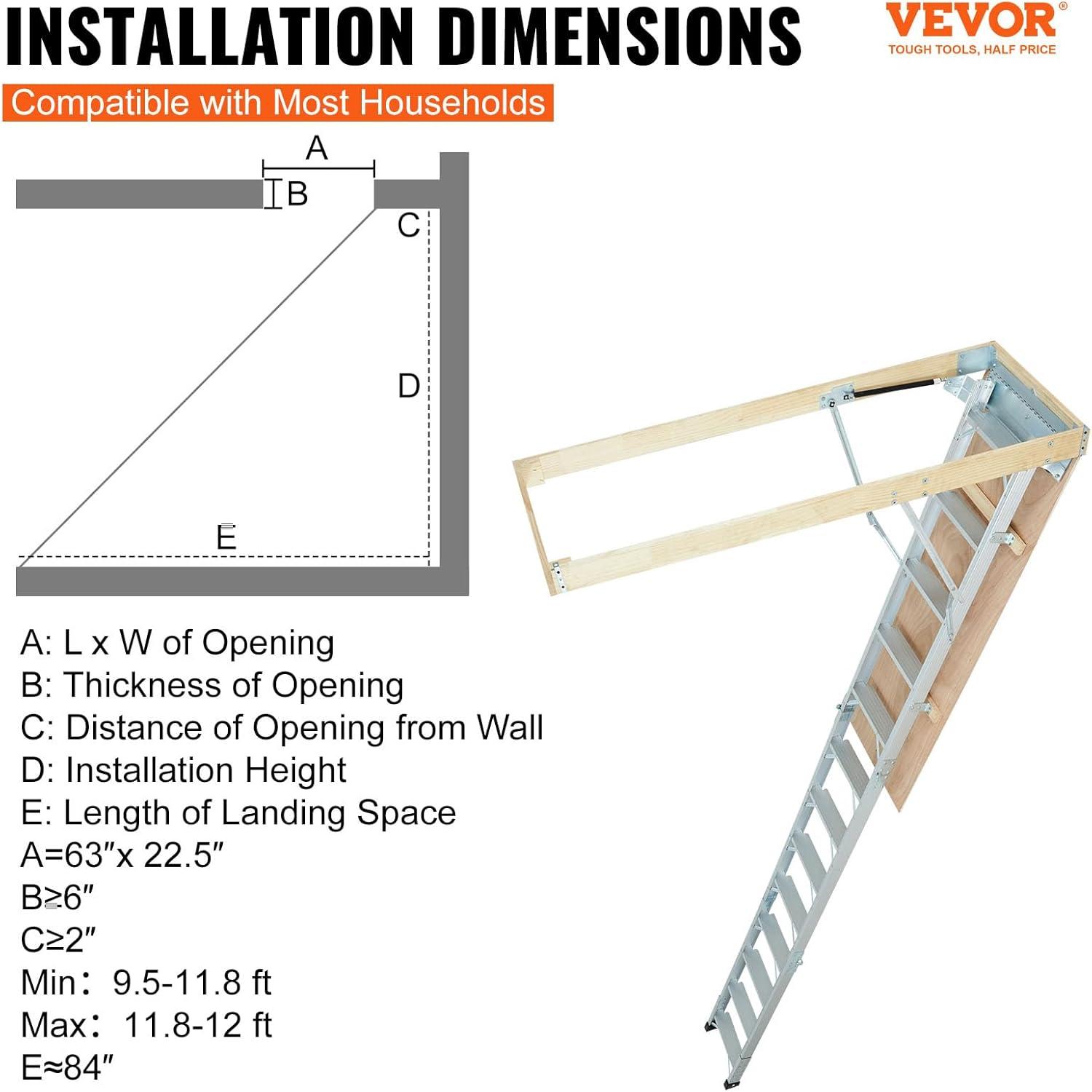 VEVOR 12 - Step Aluminum Lightweight Attic Ladder
