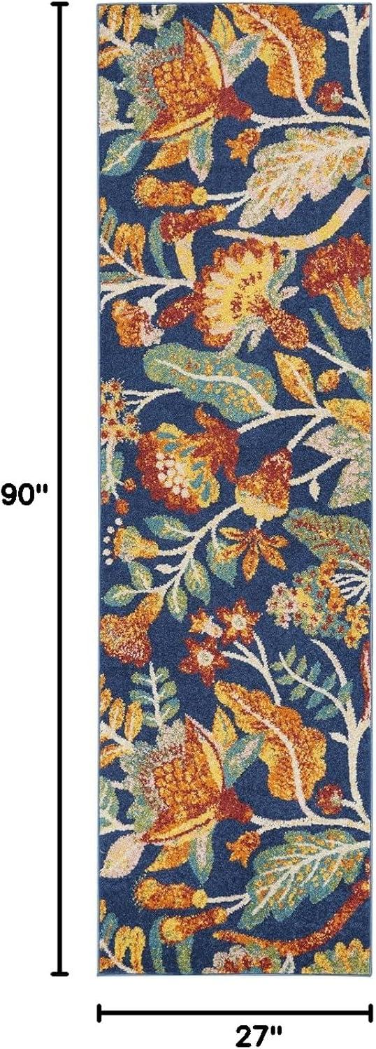 Nourison Allur Floral Navy Multicolor 2'3" x 7'6" Area Rug, (2x8)