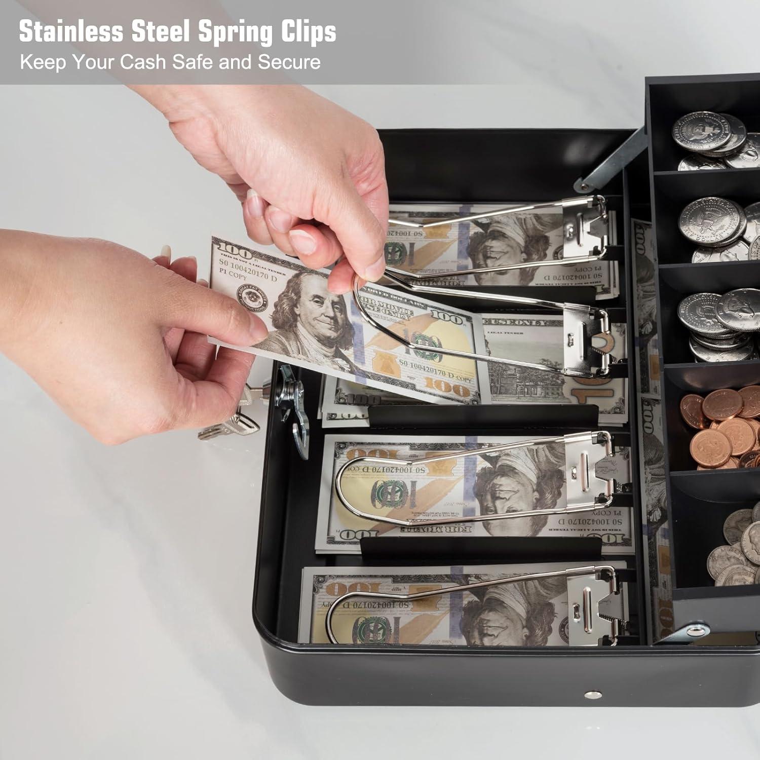 Geohiaul Cash Box with Money Tray and Lock Money Box for Cash Cash Box with Lock 11.80" x 9.40" x 3.54"