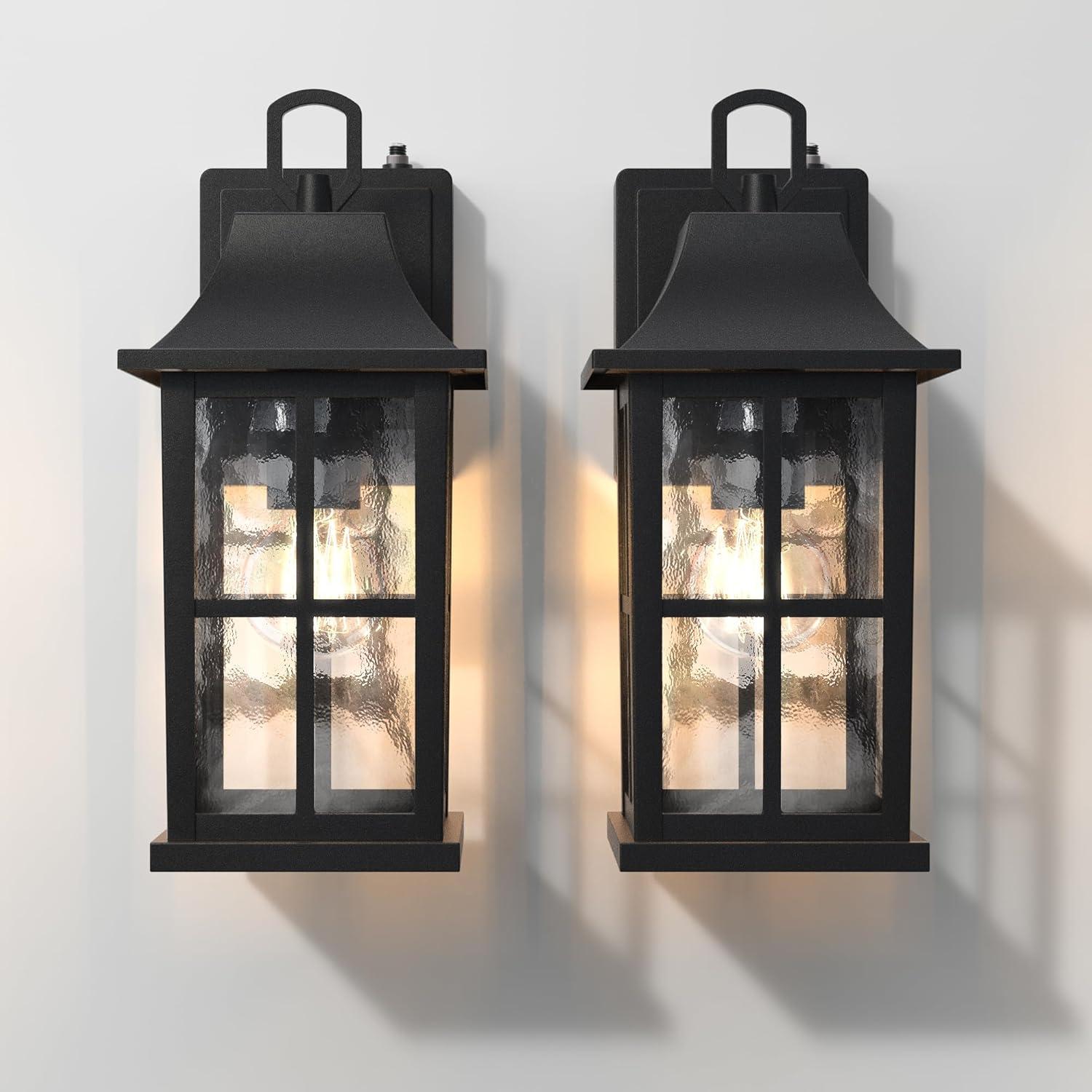 RIZPET 2-Pack Dusk To Dawn Outdoor Wall Lights, Sensor Exterior Light Fixtures Wall Mount, Porch Lights, Black Wall Lantern Wall Lamp, Waterproof Wall Sconce, Outside Lighting For Garage, Front Door (Set of 2)
