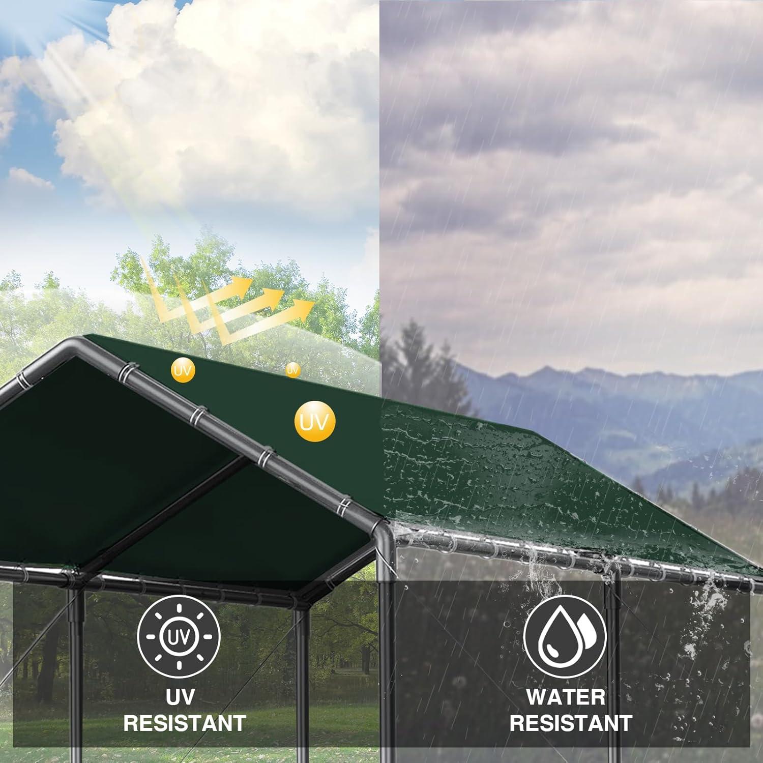 Outdoor Heavy Duty Carport 10 X 20 Ft, Car Canopy Tent with Reinforced Steel Cables (Green)