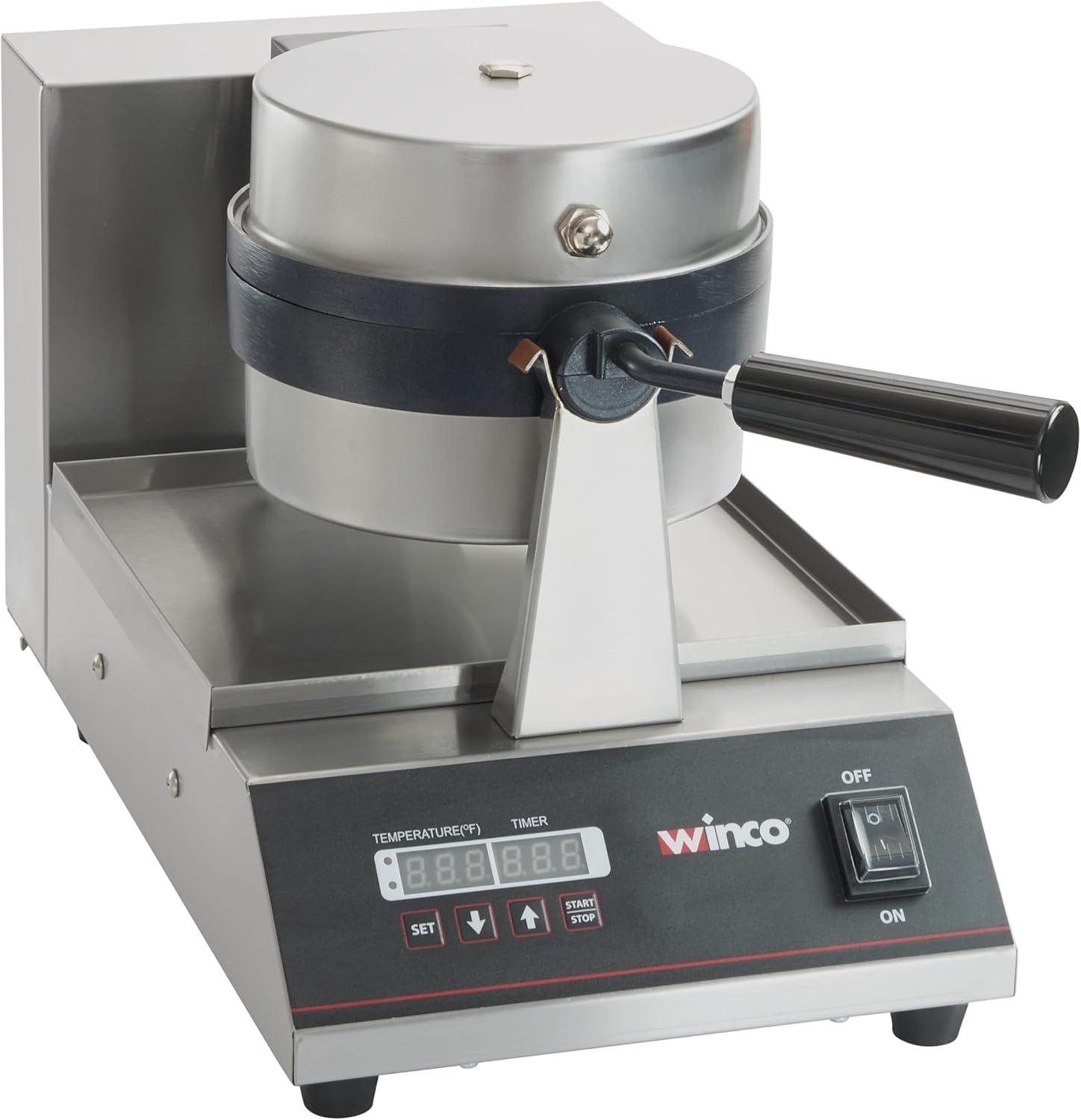 Commercial-Grade Stainless Steel Rotating Belgian Waffle Maker with Non-Stick Plates