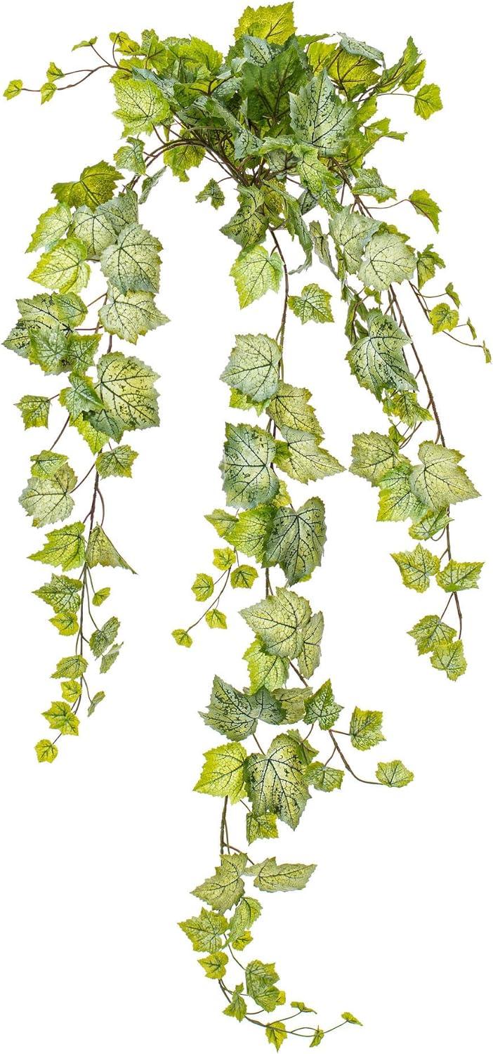 Vickerman 51" Artificial Green & White Grape Leaf Ivy Hanging Bush.