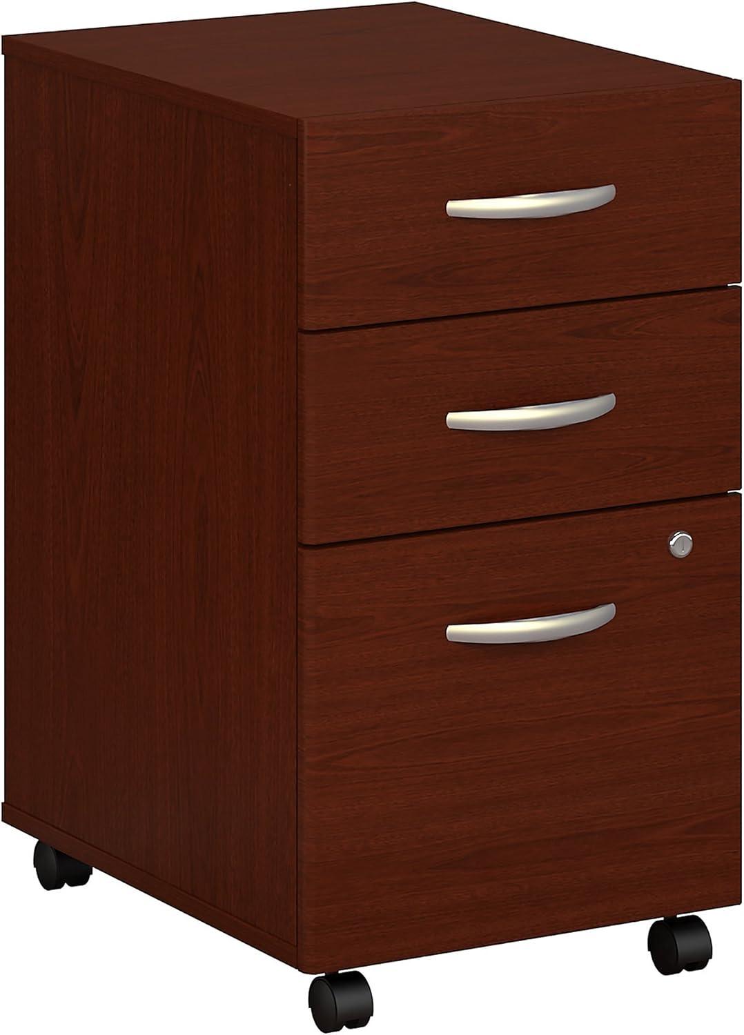 Mahogany Engineered Wood 3-Drawer Mobile File Cabinet with Lock