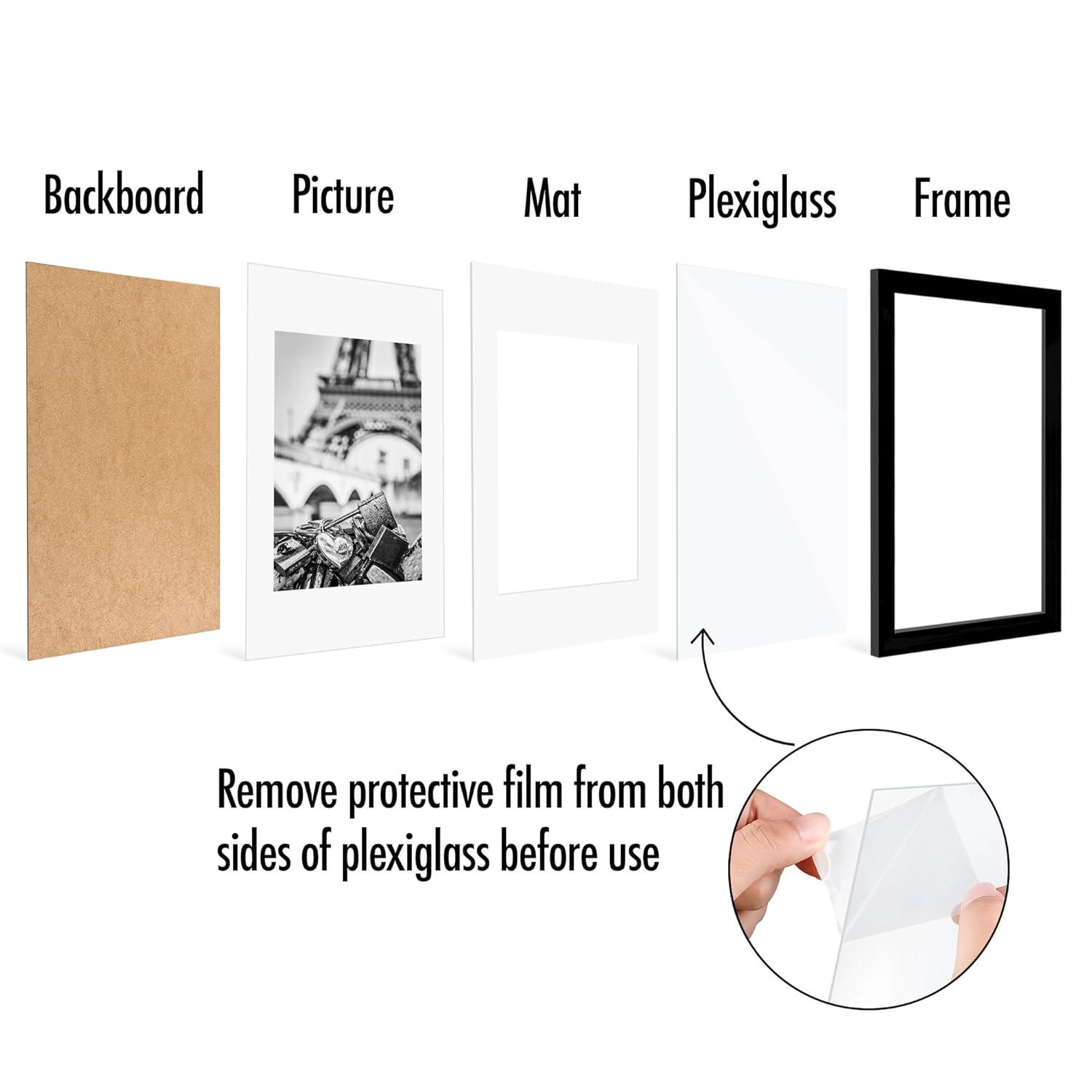 Americanflat 5 Pack of 8x12 Frames with 6x8 Mat - Plexiglass Cover - Black