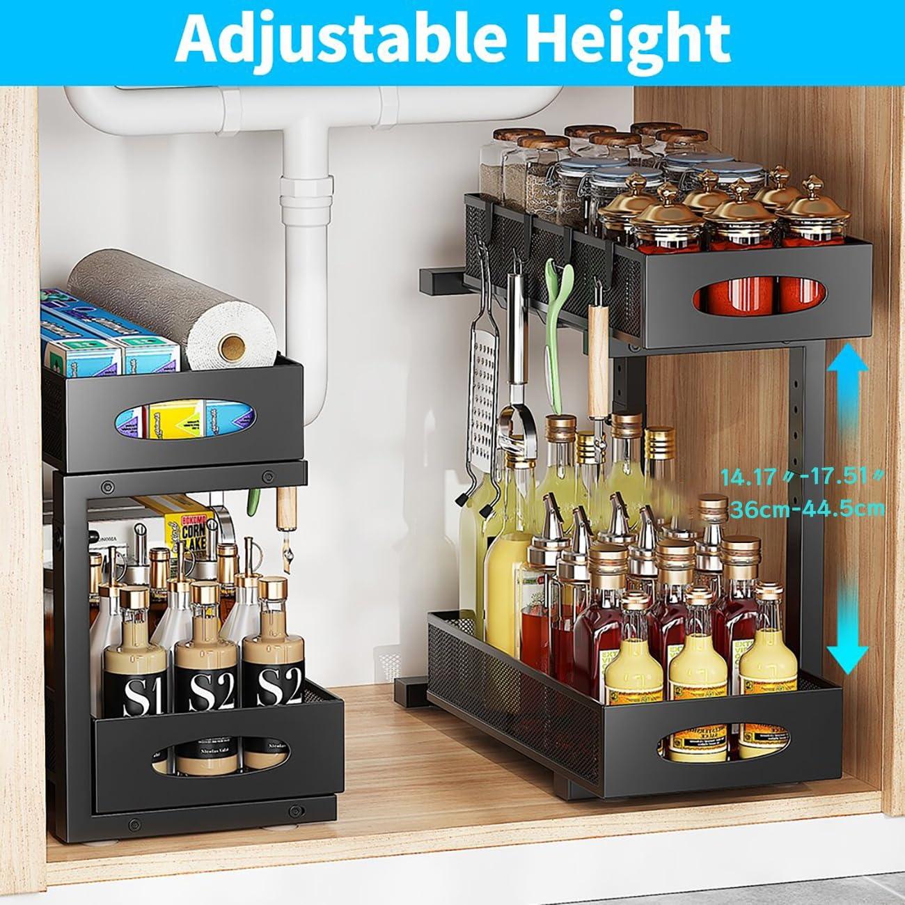 Rebrilliant Under Sink Organizer, 2 Tier Under Sink Organizers And Storage, Metal Slide Out Pull Out Cabinet Organizer ,2 Pack Sliding Drawer Organizer For Kitchen Bathroom Pantry