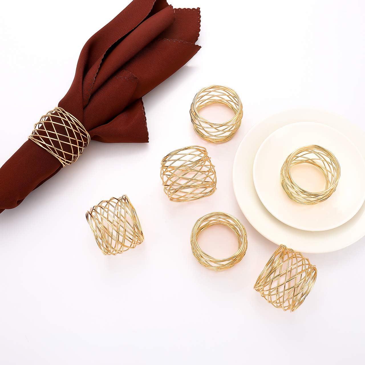 Napkin Rings, Set of 12 Gold Round Mesh Napkin Rings Holders Metal Exquisite Household Napkin Rings for Wedding Banquet Holiday Dinner Party Home Christmas Table Setting Decorations 12 Round Mesh