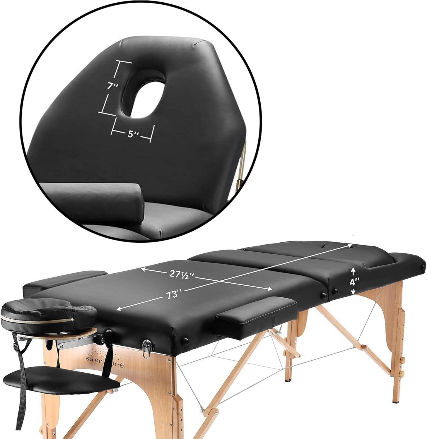 Black Portable Massage Table with Adjustable Backrest and Accessories