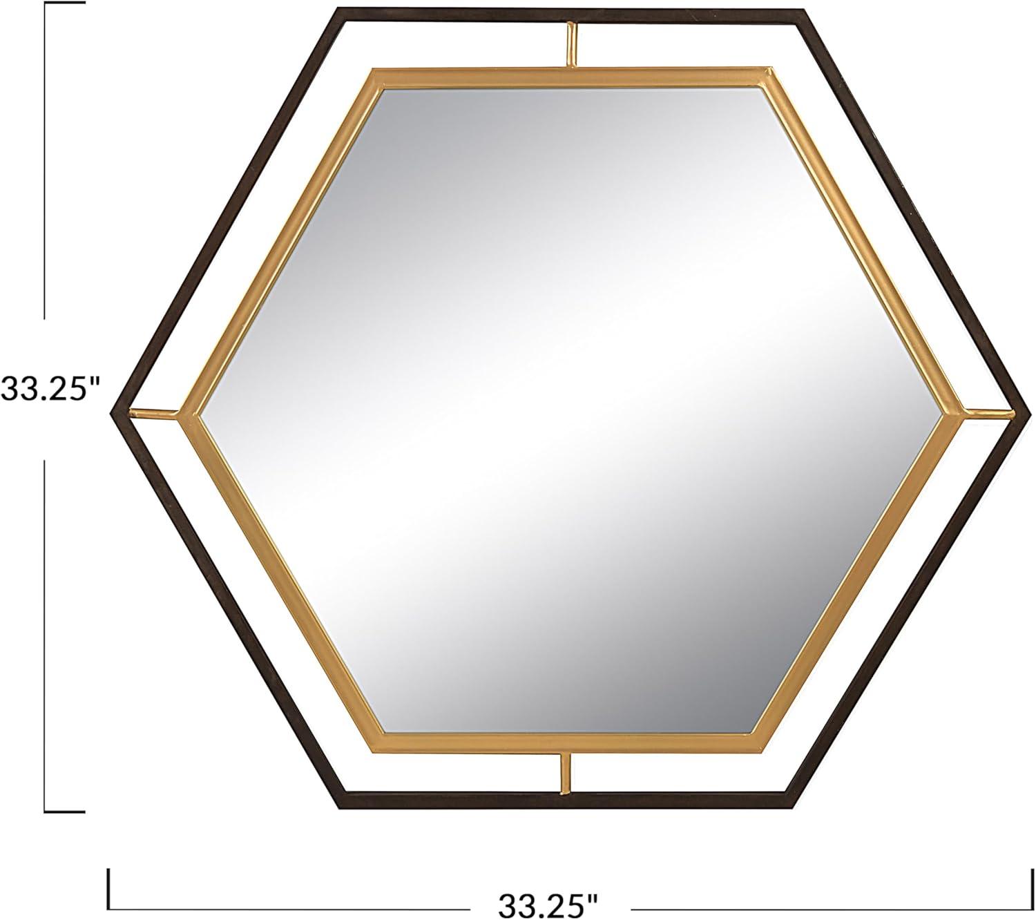 Hexagon Elegance 38" Gold and Black Metal Wall Mirror