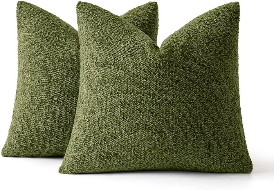 Green Chenille 18x18 Inch Decorative Pillow Covers, Pack of 2