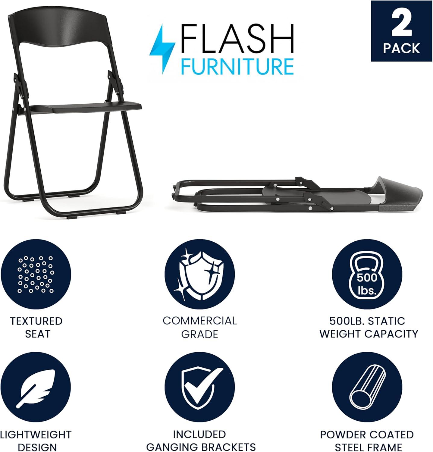 Flash Furniture 2 Pack HERCULES Series 500 lb. Capacity Heavy Duty Plastic Folding Chair with Built-in Ganging Brackets