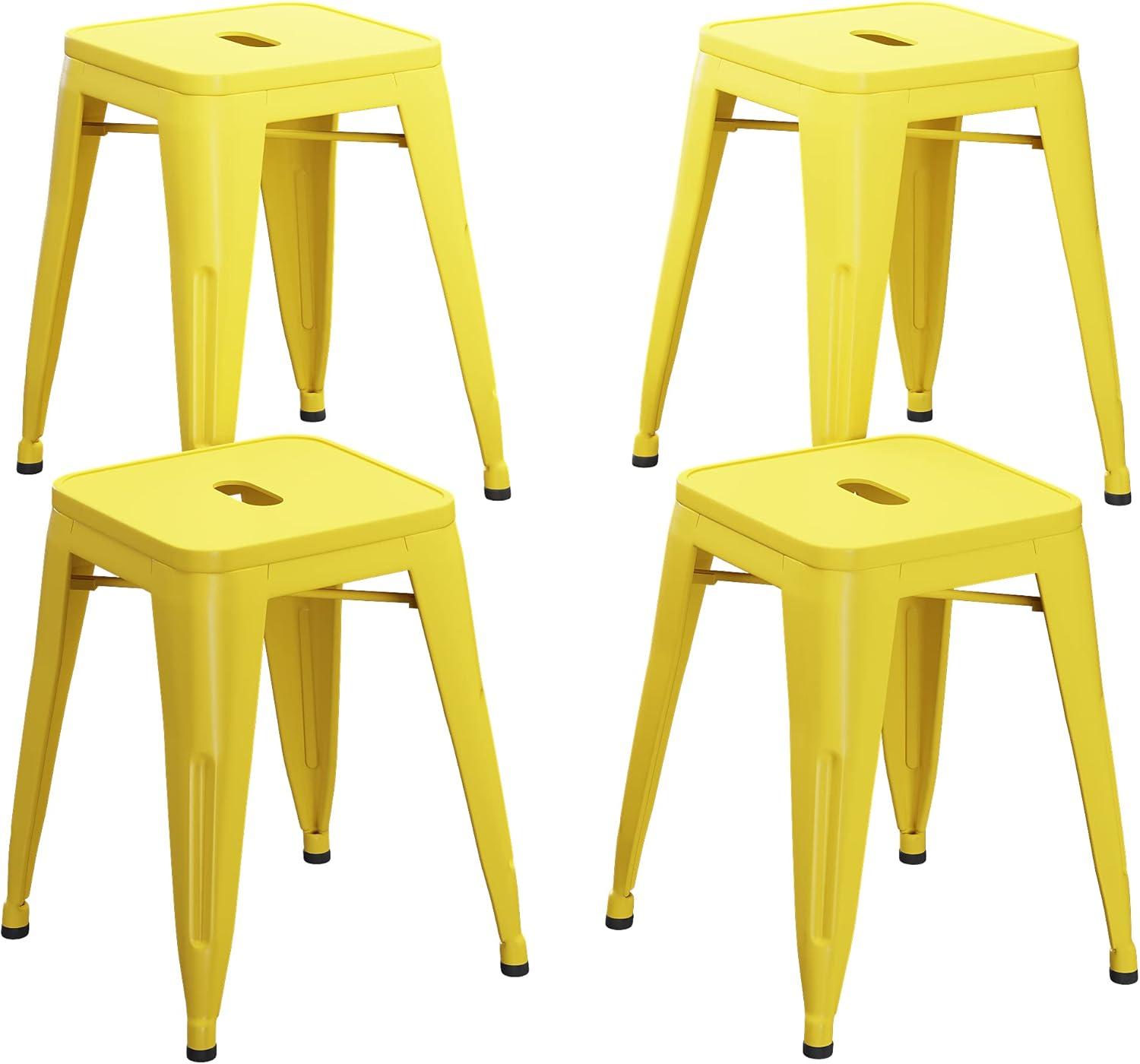 WENTMENT 18 Inch Stools Set of 4 Metal Stools Vintage Stackable Backless Stools for Classroom Home Kitchen Kids Stools Yellow