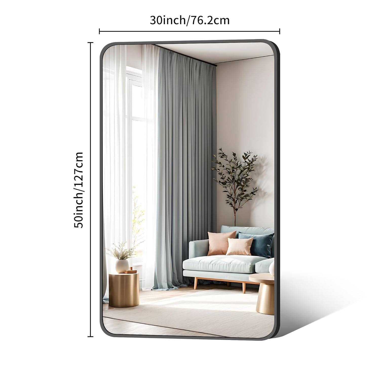 30 x 50 Inch Bathroom Mirror, Matte Black Wall Mirror with Metal Frame, Decorative Rectangular Vanity Mirror for Bedroom Bathroom Living Room Entryway (Horizontal/Vertical)