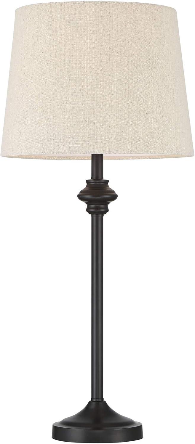 Set of 2 Beige Wood Finish Industrial Buffet Table Lamps