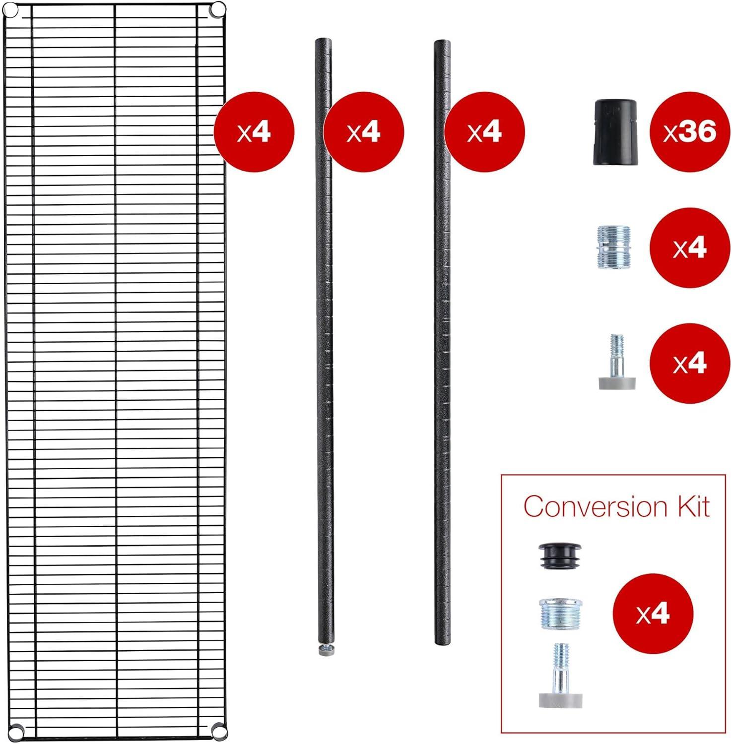 Alera All-Purpose Wire Shelving Starter Kit, Four-Shelf, 60w x 18d x 72h, Black Anthracite Plus
