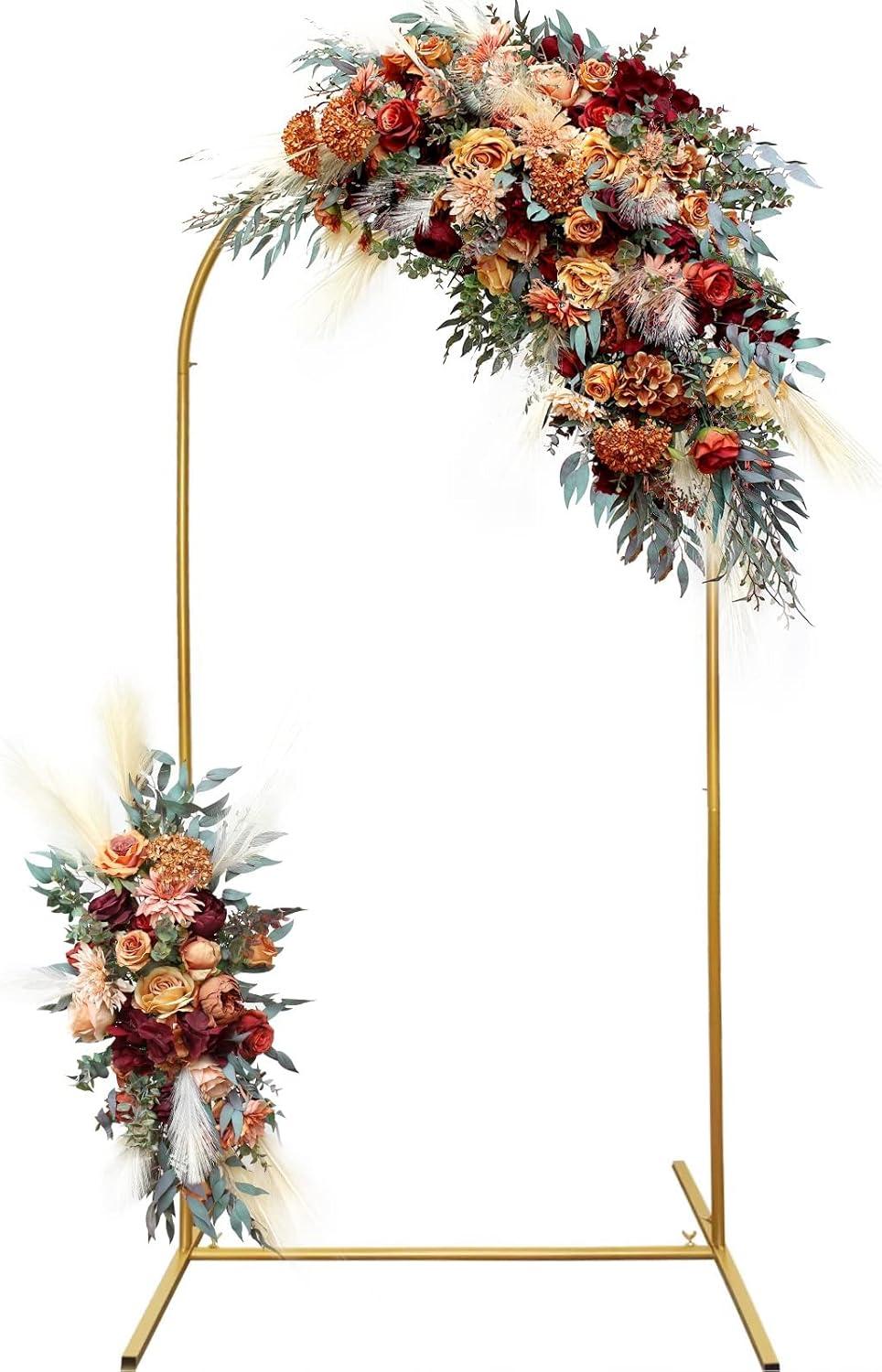 Gold Heart-Shaped Metal Wedding Arch with Square Base