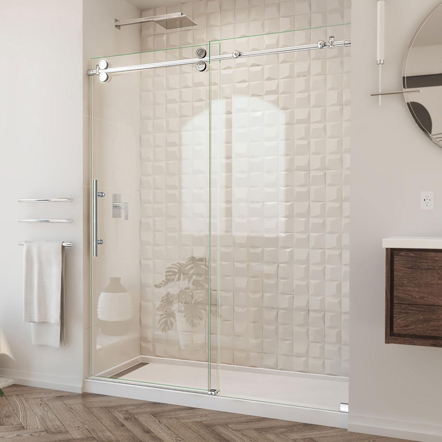 Enigma-XO 68" W x 76" H Single Sliding Frameless Shower Door with ClearMax™ Technology