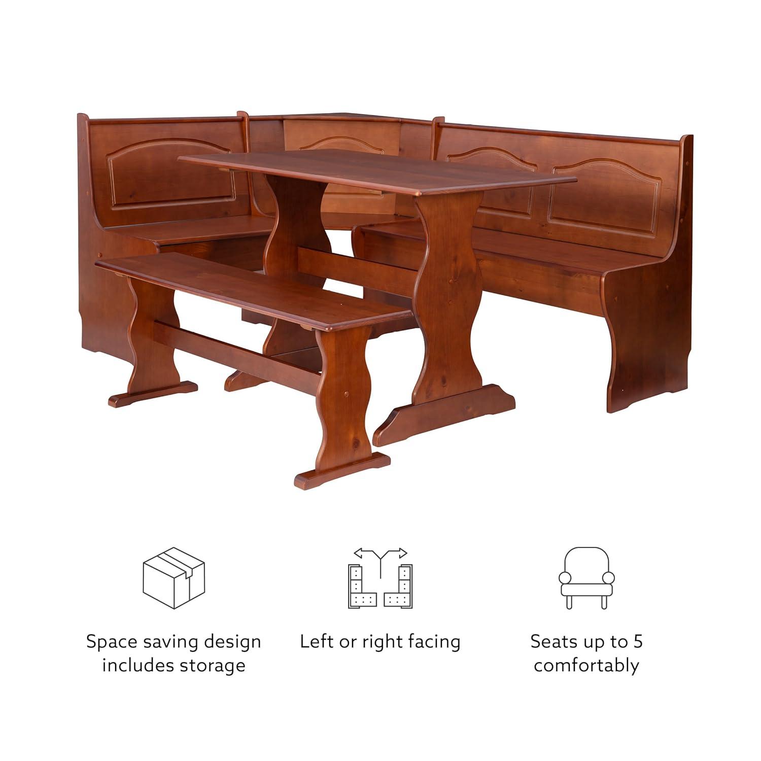 3pc Chelsea Breakfast Corner Nook Dining Table Set Walnut - Linon