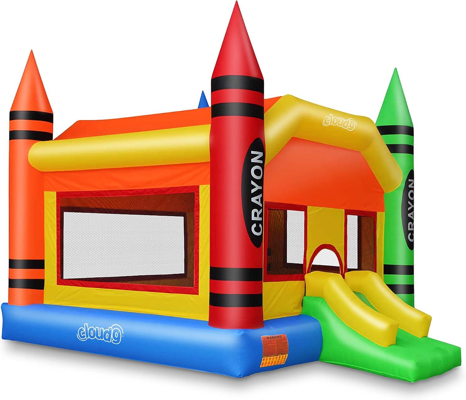 Large Multicolor Crayon Bounce House with Slide