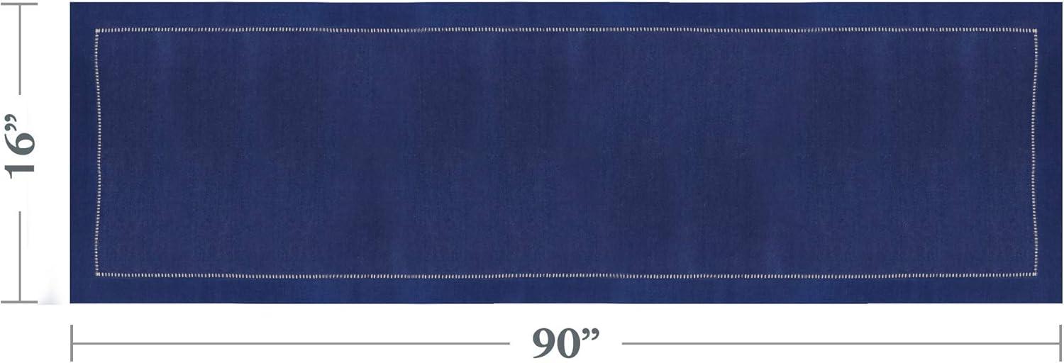 Saro Lifestyle Classic Hemstitch Border Table Runner, Navy Blue, 16" x 90"