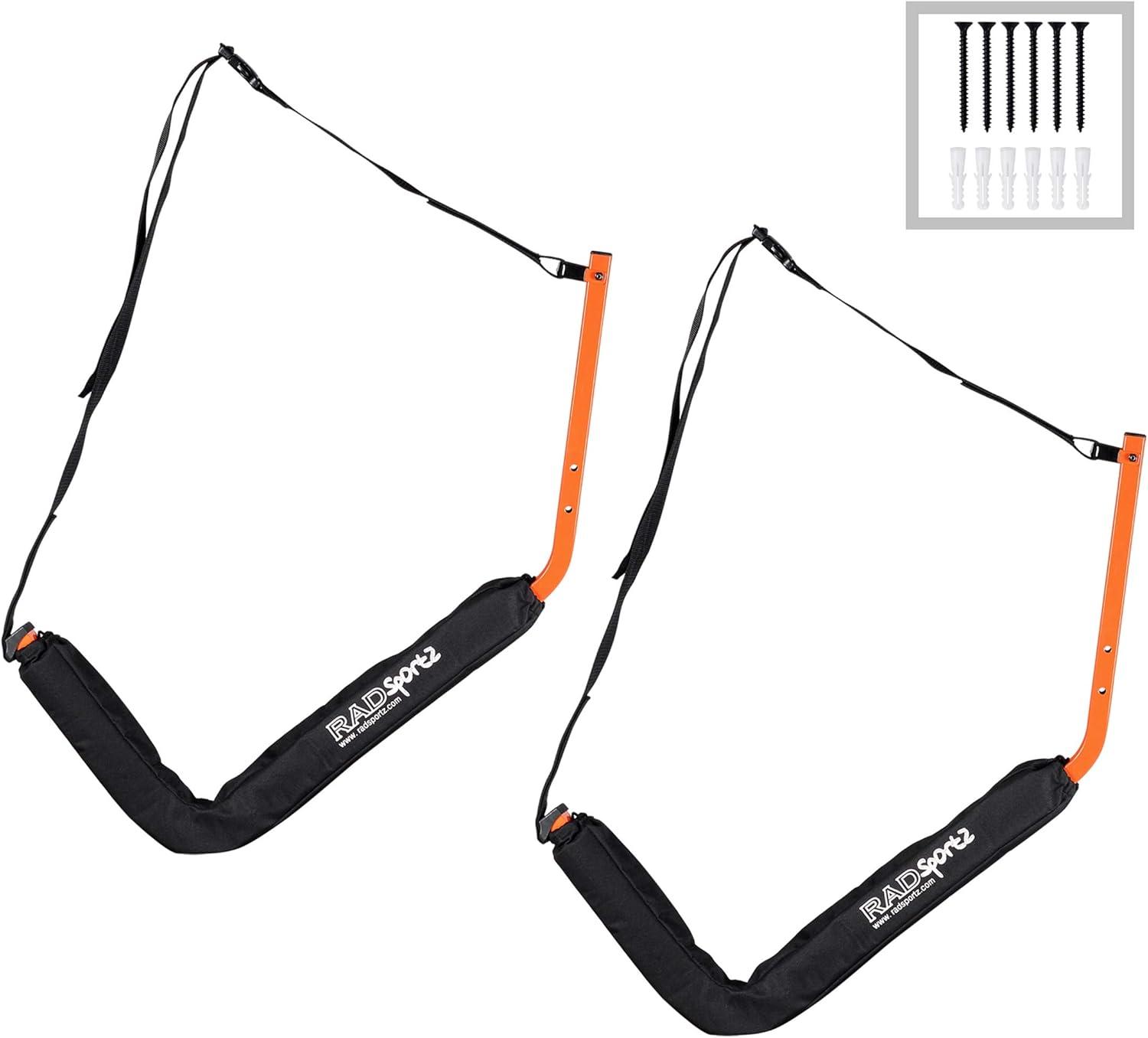 Kayak Storage System - Set of 2 Wall Mount Storage Hangers - 150lb Capacity Rack for Kayaks, Surfboards, Canoes, or Snowboards by Rad Sportz (Orange)