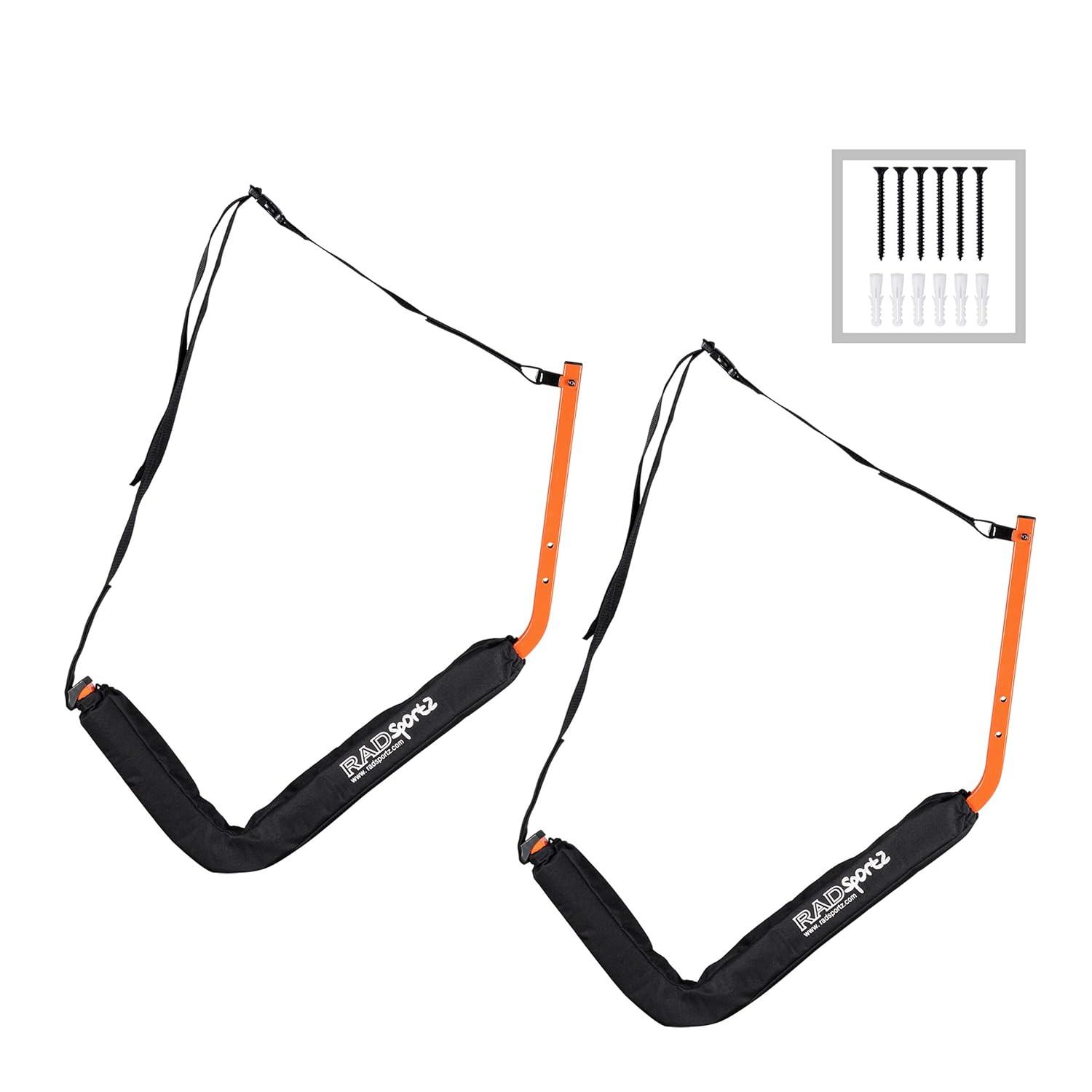 Kayak Storage System - Set of 2 Wall Mount Storage Hangers - 150lb Capacity Rack for Kayaks, Surfboards, Canoes, or Snowboards by Rad Sportz (Orange)