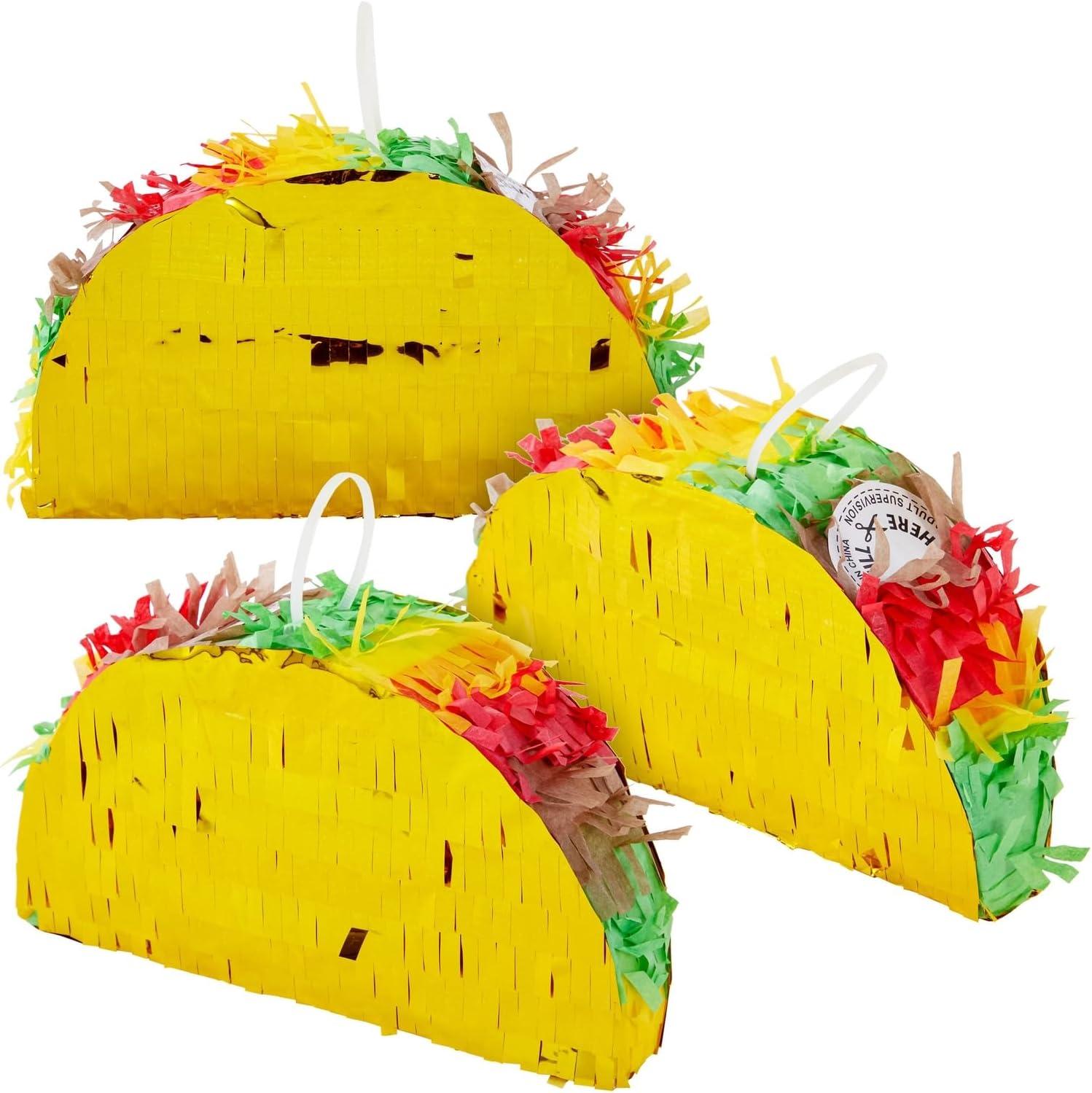 Blue Panda 3-Pack Mini Taco Tuesday Party Decorations Piñatas, Mexican Party Decorations, 6 x 2 x 3.5 In