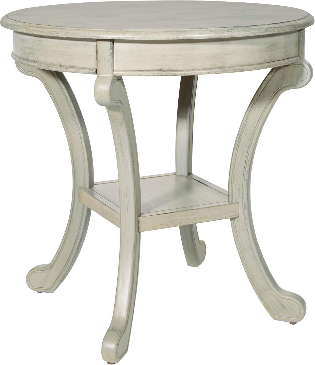 Round Antique Gray Stone and Wood Accent Table