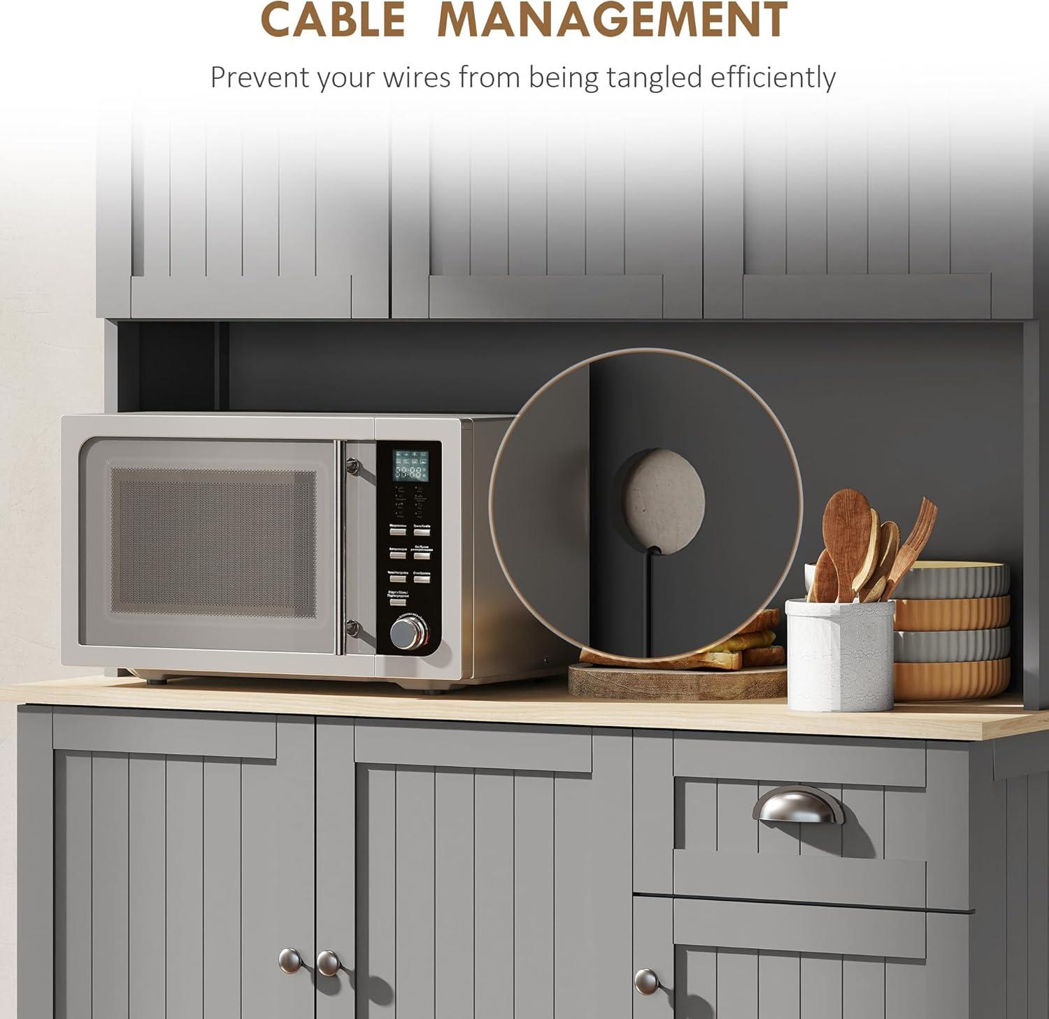 Lark Manor™ 71" Buffet With Hutch, Modern Farmhouse Kitchen Pantry Storage Cabinet With Microwave Oven Countertop, Drawer, And Cupboard, Black