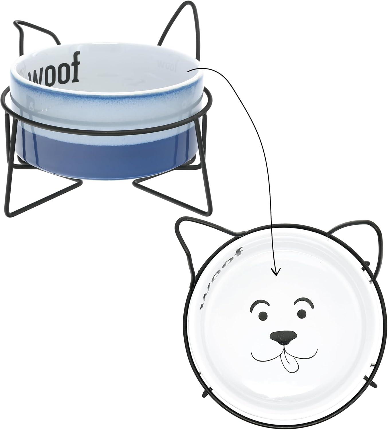 Woof - 27 oz Ceramic Pet Bowl with Metal Stand