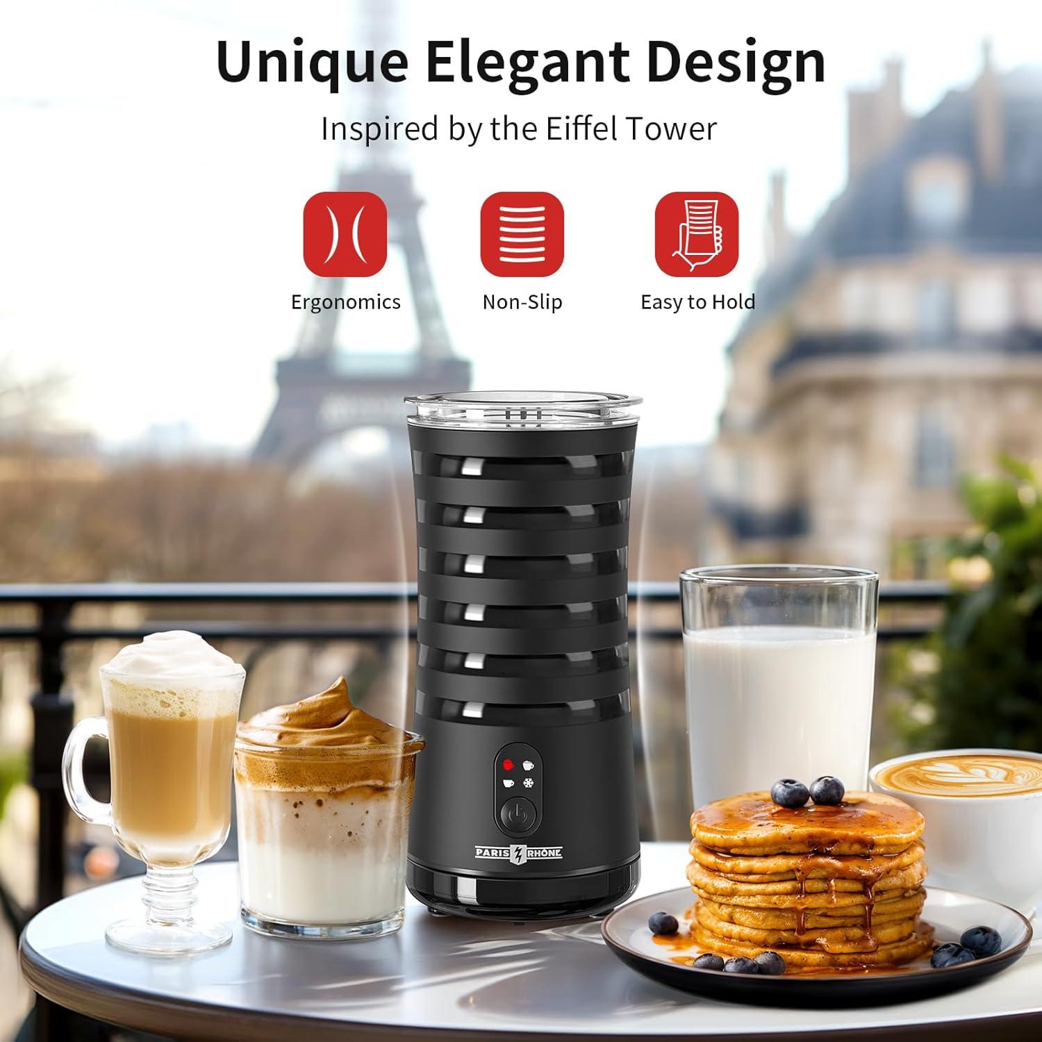 Paris-Rhône Milk Frother, Paris Rhône Milk Frother And Steamer For Hot And Cold Foam, 4-in-1 Electric Milk Frother For Coffee, Quiet Milk Steamer With Auto Shut Off, Milk Warmer For Latte, Cappuccino, Macchiato