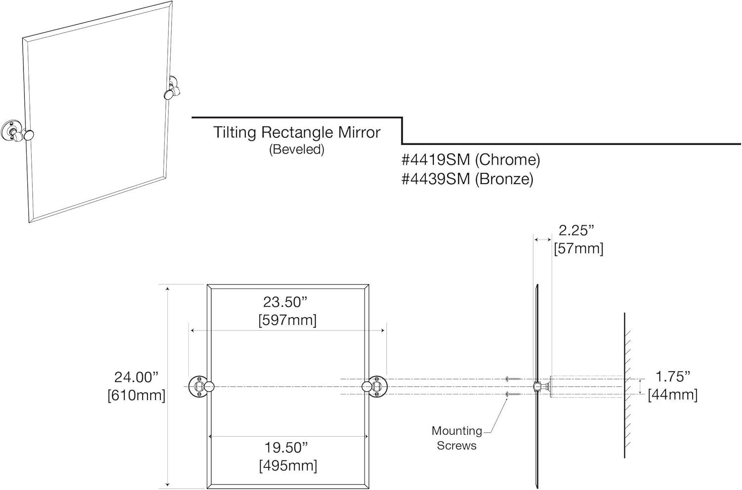 Café 24" Frameless Rectangle Bathroom Vanity Mirror | Pivoting and Beveled Wall Mount Mirror