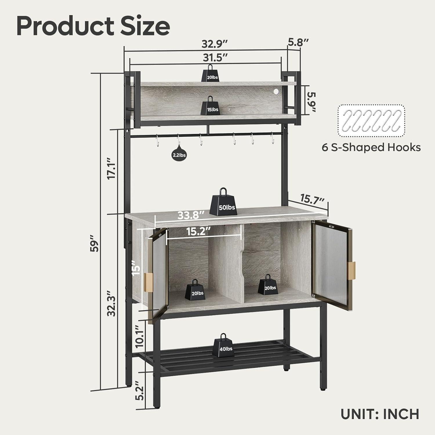 Gray Adjustable Baker's Rack with Acrylic Doors and LED Lights