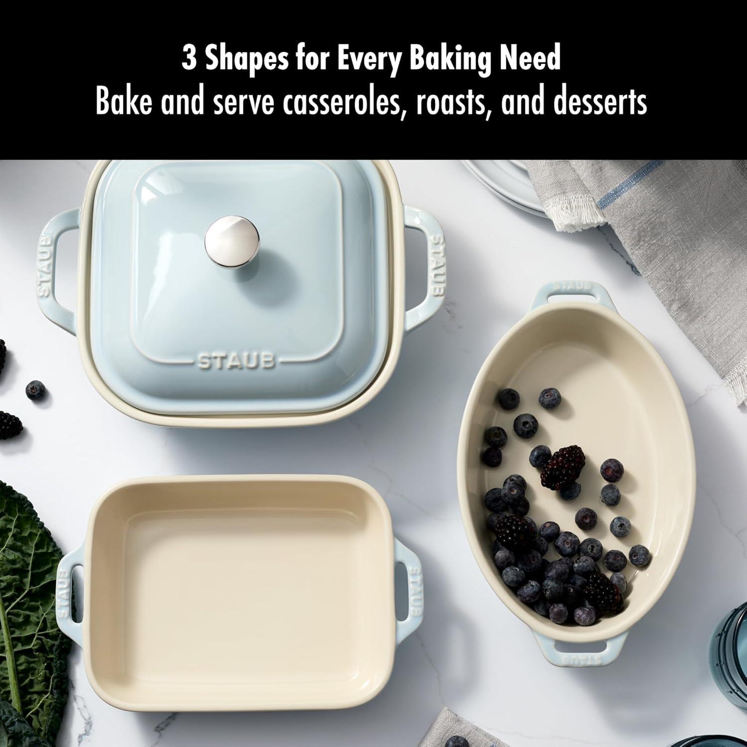 Staub Staub Ceramic 4-Pc Baking Pans Set, Casserole Dish With Lid, Brownie Pan,