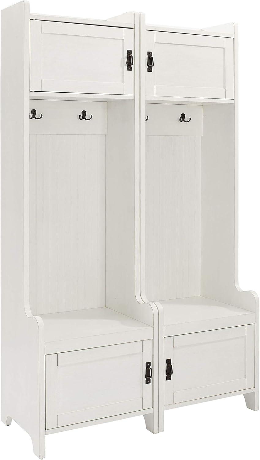 Crosley 2pc Fremont Entryway Kit Two Towers White: Hall Tree Organizer with 4 Hooks, Wood Veneer, Metal Hardware