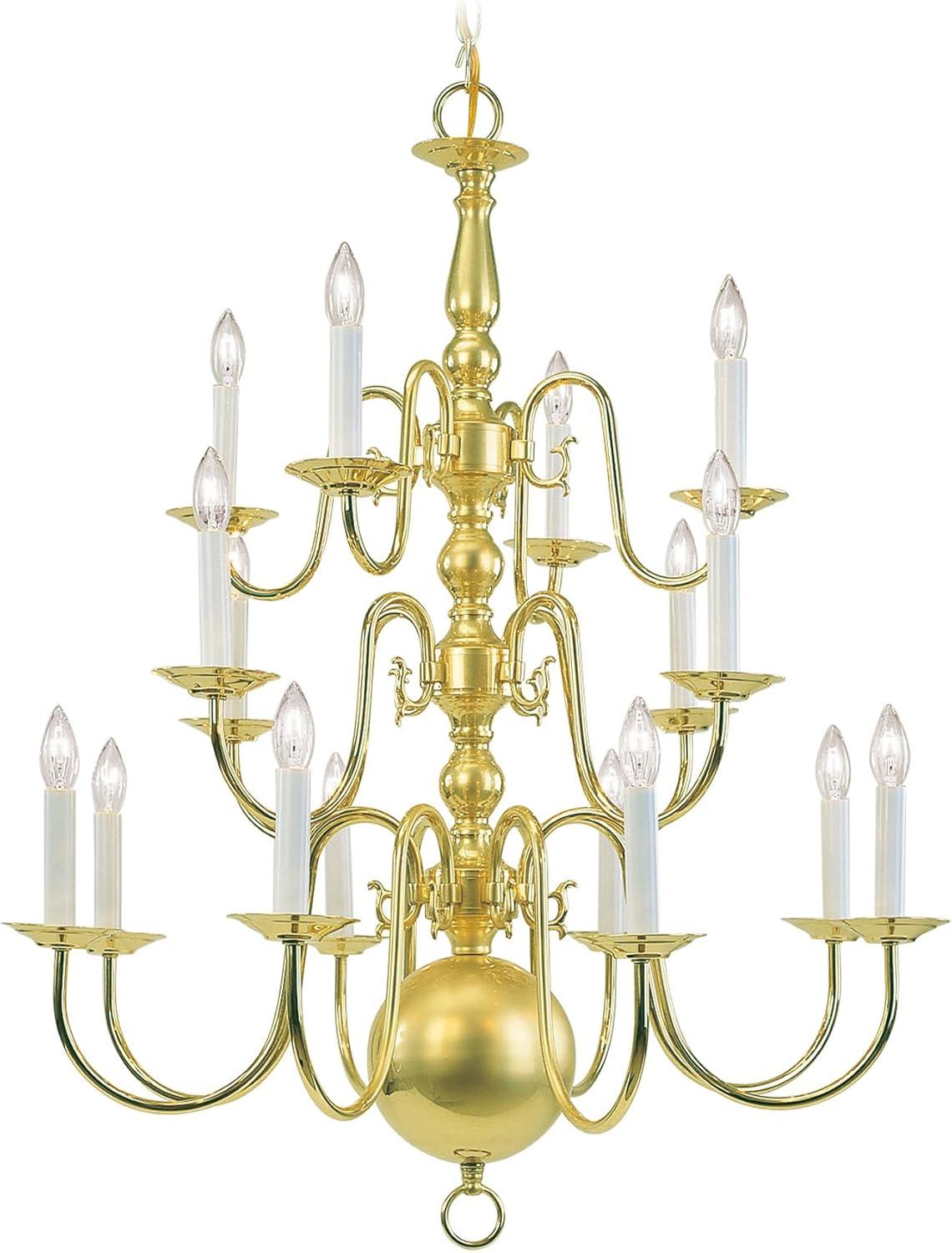 Elegant Colonial 16-Light Polished Brass Chandelier