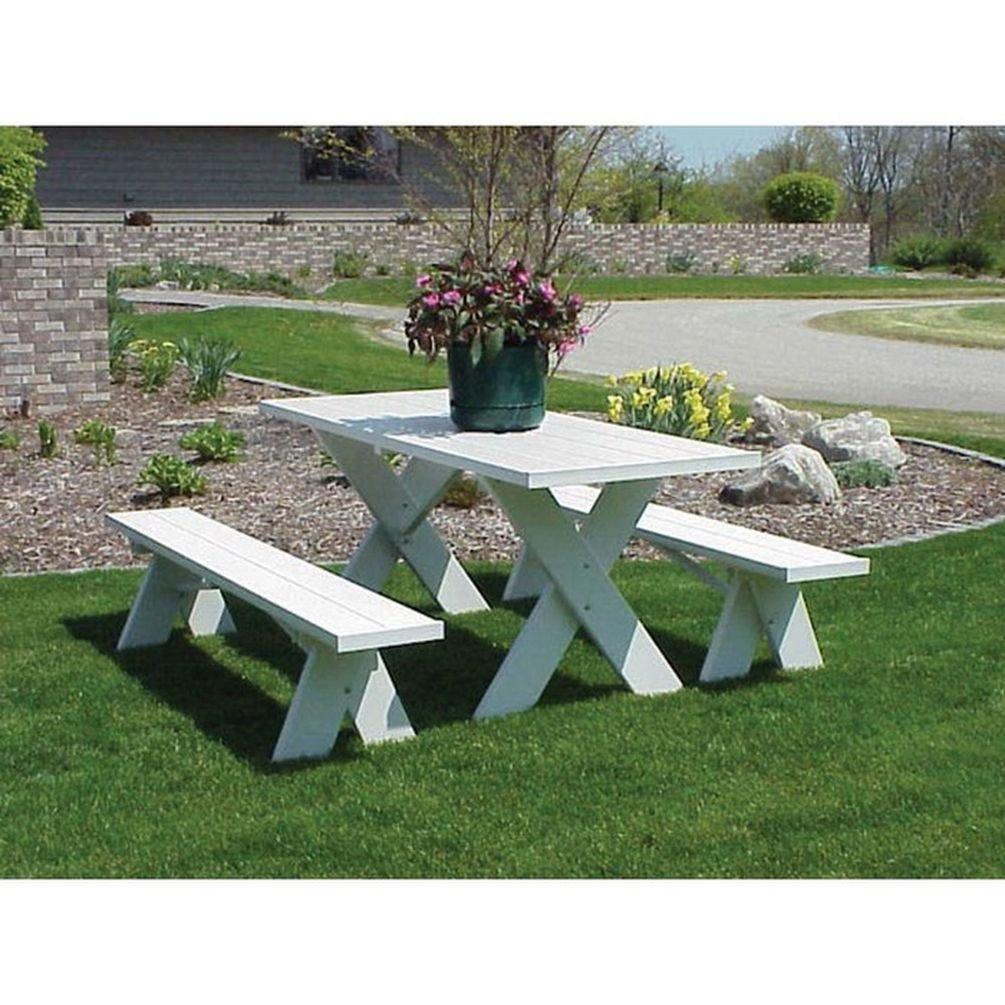 DuraTrel 6' White Vinyl Picnic Table with Benches