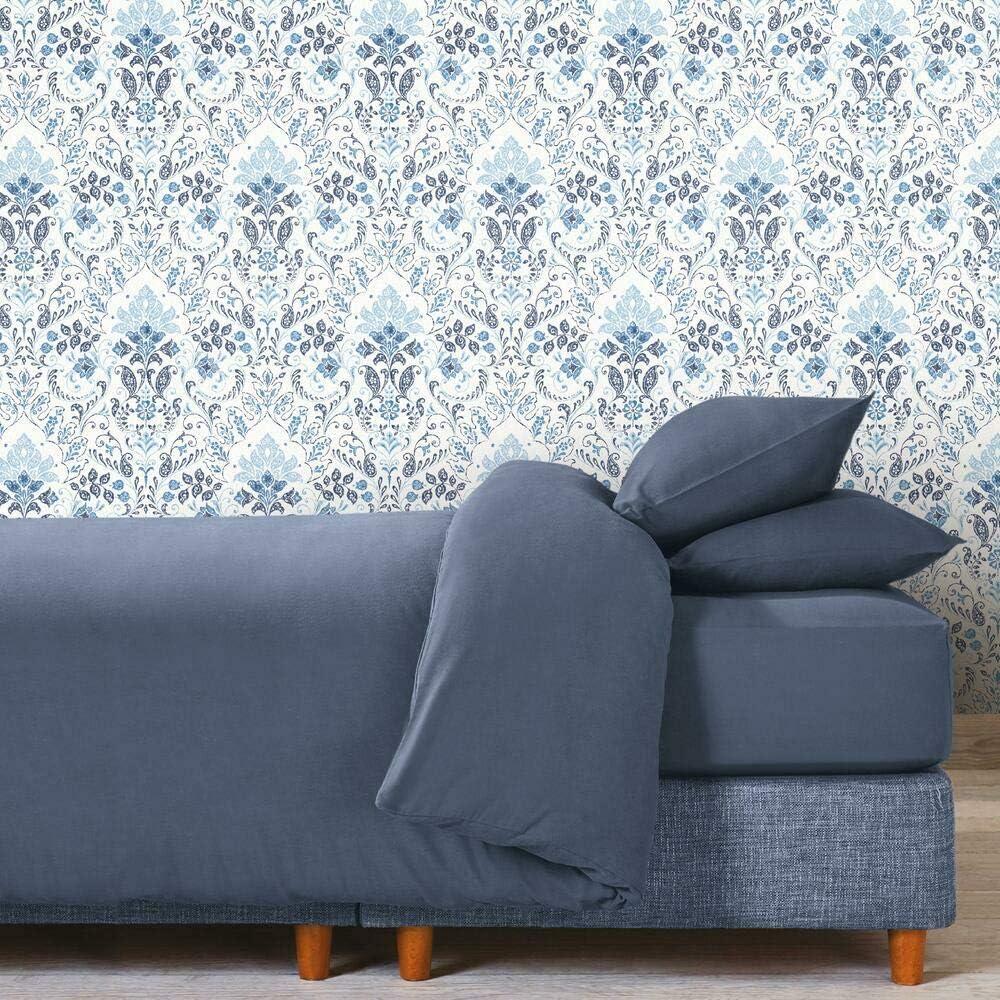 Blue and White Vinyl Damask Peel and Stick Wallpaper