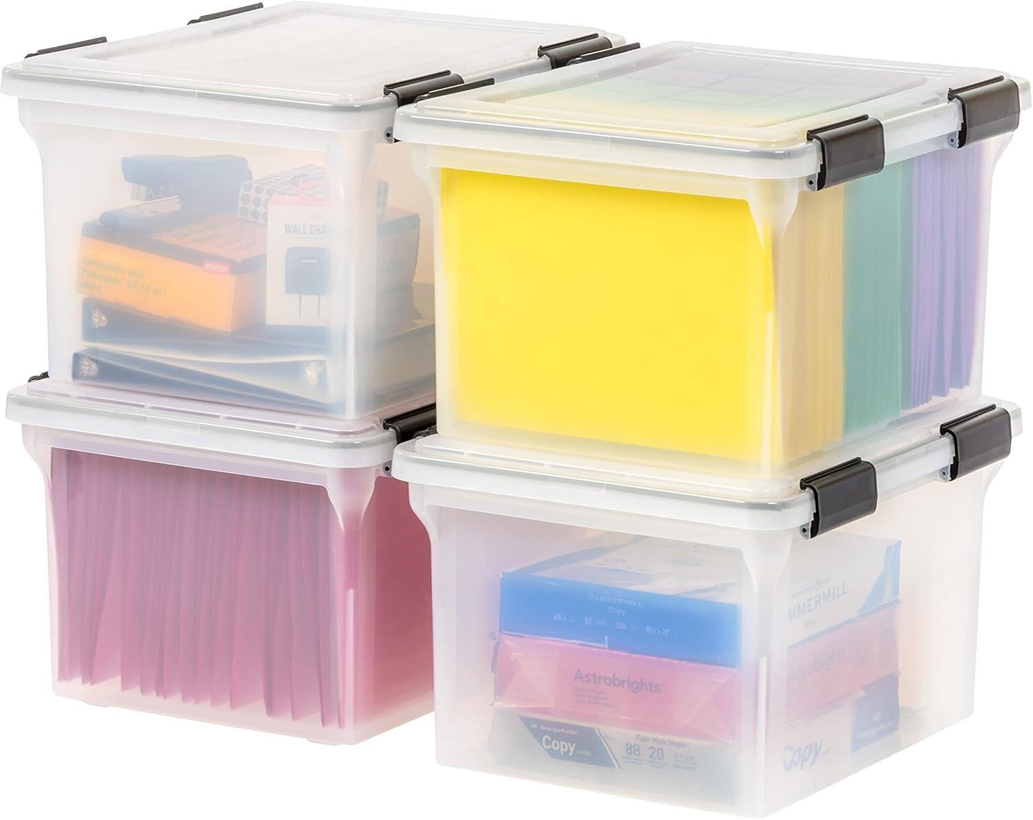 Clear 32 Quart Weathertight Plastic Storage Bins with Lids, 4-Pack