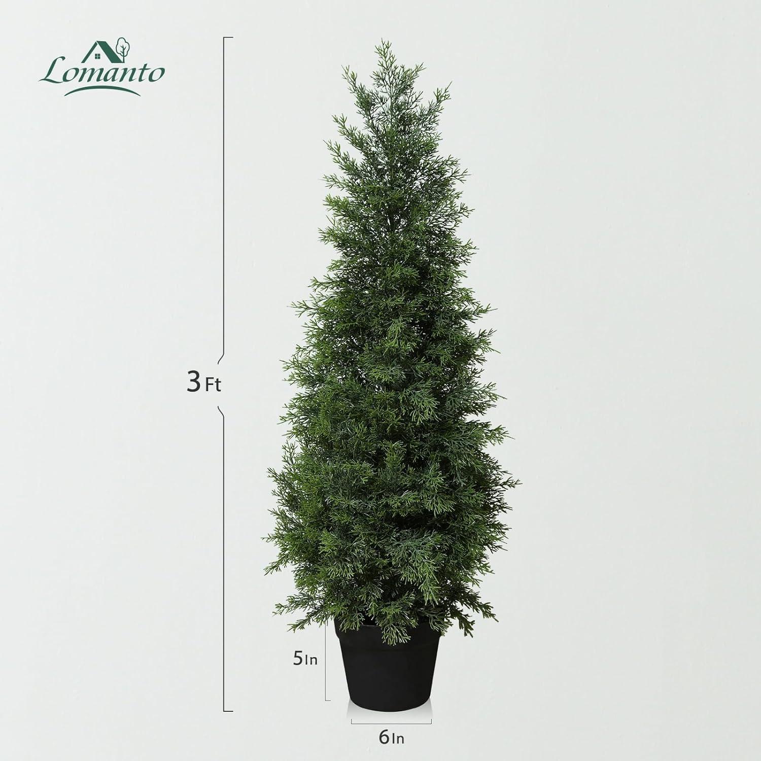 5ft Artificial Cedar Topiary Trees for Outdoors, Fake Cypress Plants with Solar Light String, Faux uv resistant Plants for Home Front Porch Decor, Housewarming Gift