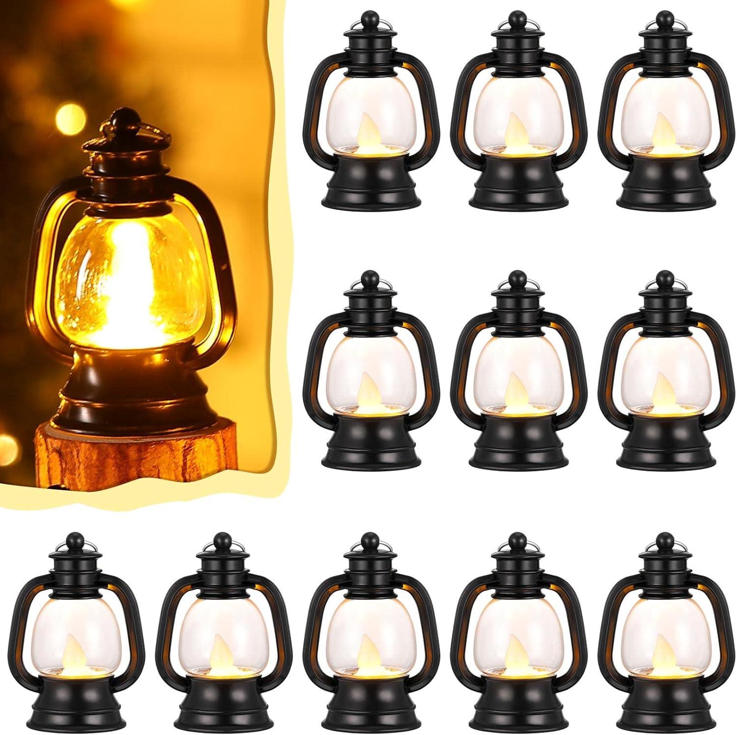 12 Pcs Mini Lantern, Lantern Centerpieces for Tables with LED Simulation Candle, 4 Inch Small Hanging Lantern, Lanterns Decorative for Wedding Centerpiece Tables (Warm Yellow