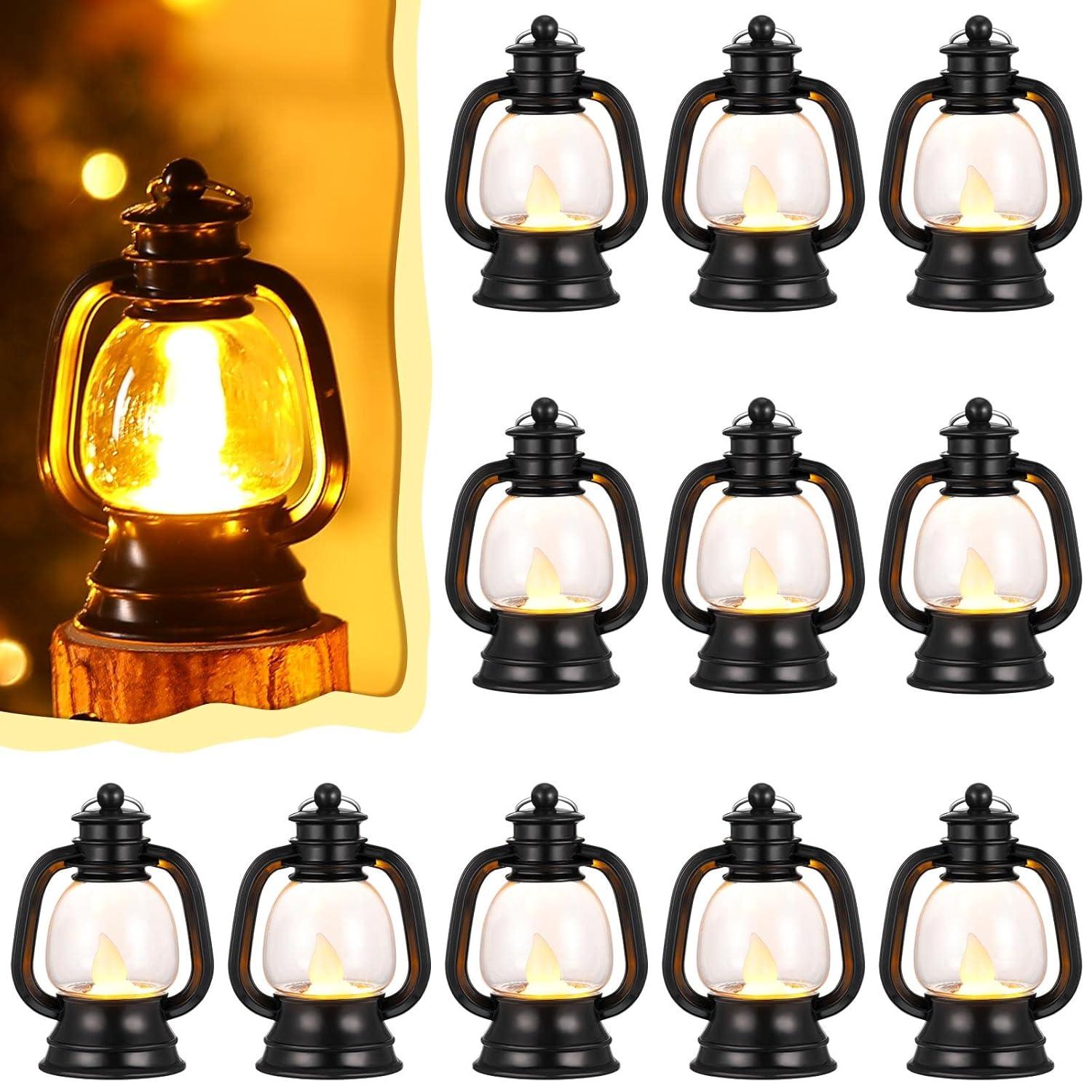 12 Pcs Mini Lantern, Lantern Centerpieces for Tables with LED Simulation Candle, 4 Inch Small Hanging Lantern, Lanterns Decorative for Wedding Centerpiece Tables (Warm Yellow