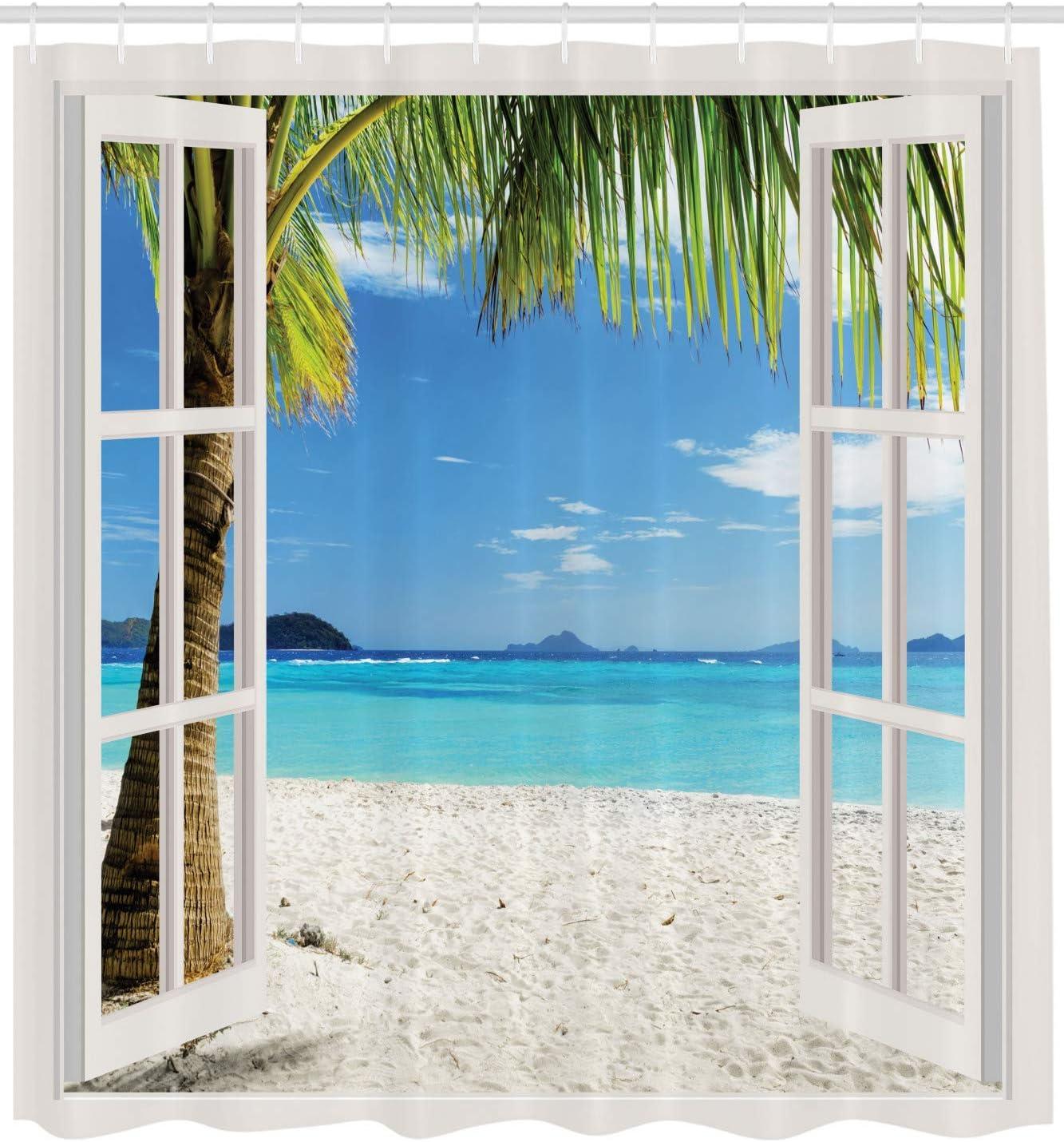 Tropical Beach Palm Trees Fabric Shower Curtain 69" x 75"