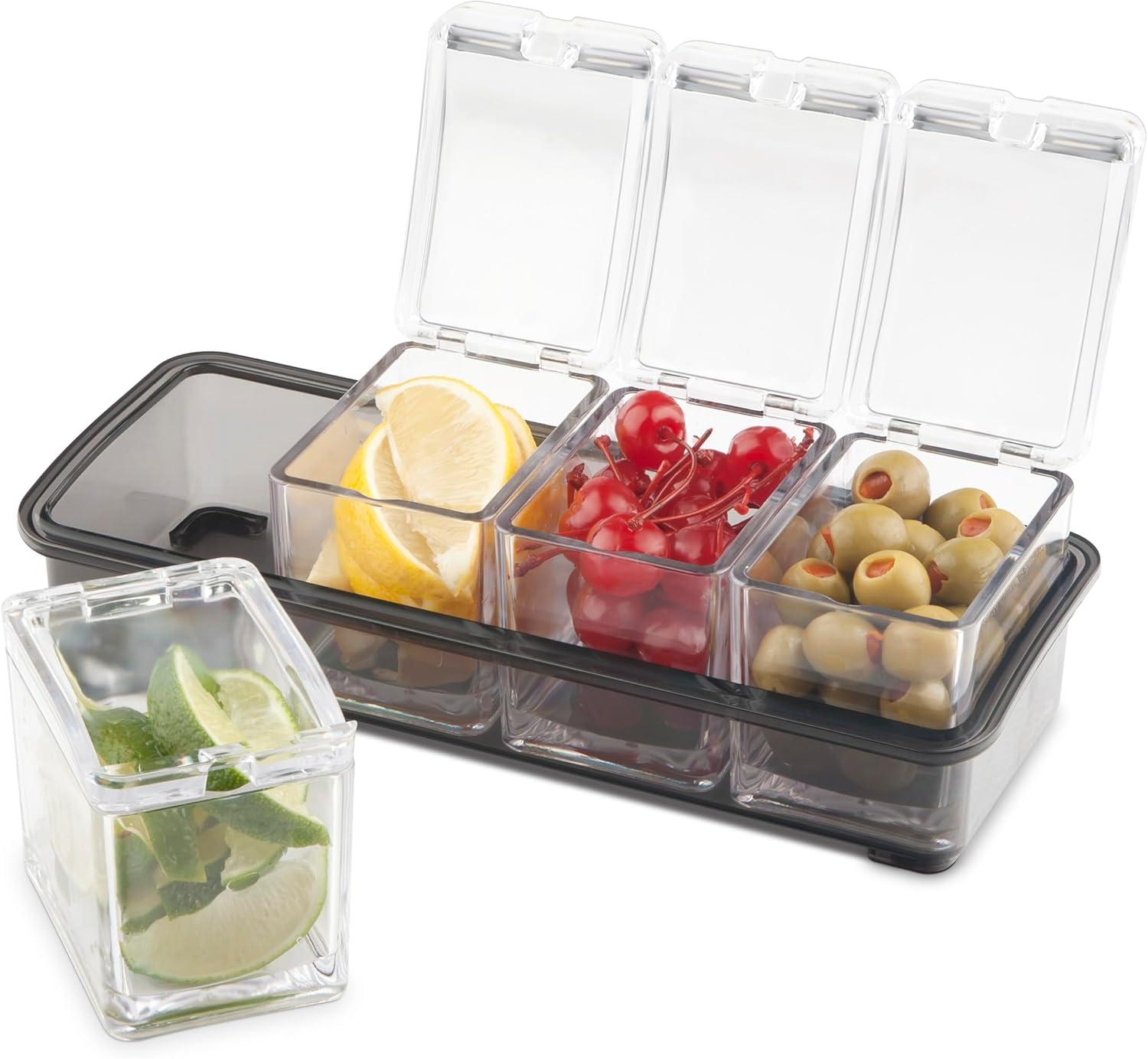 Clear Acrylic 5-Piece Garnish Bar Caddy with Removable Containers