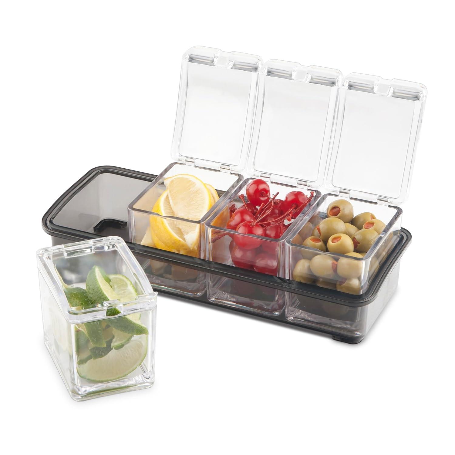 Clear Acrylic 5-Piece Garnish Bar Caddy with Removable Containers